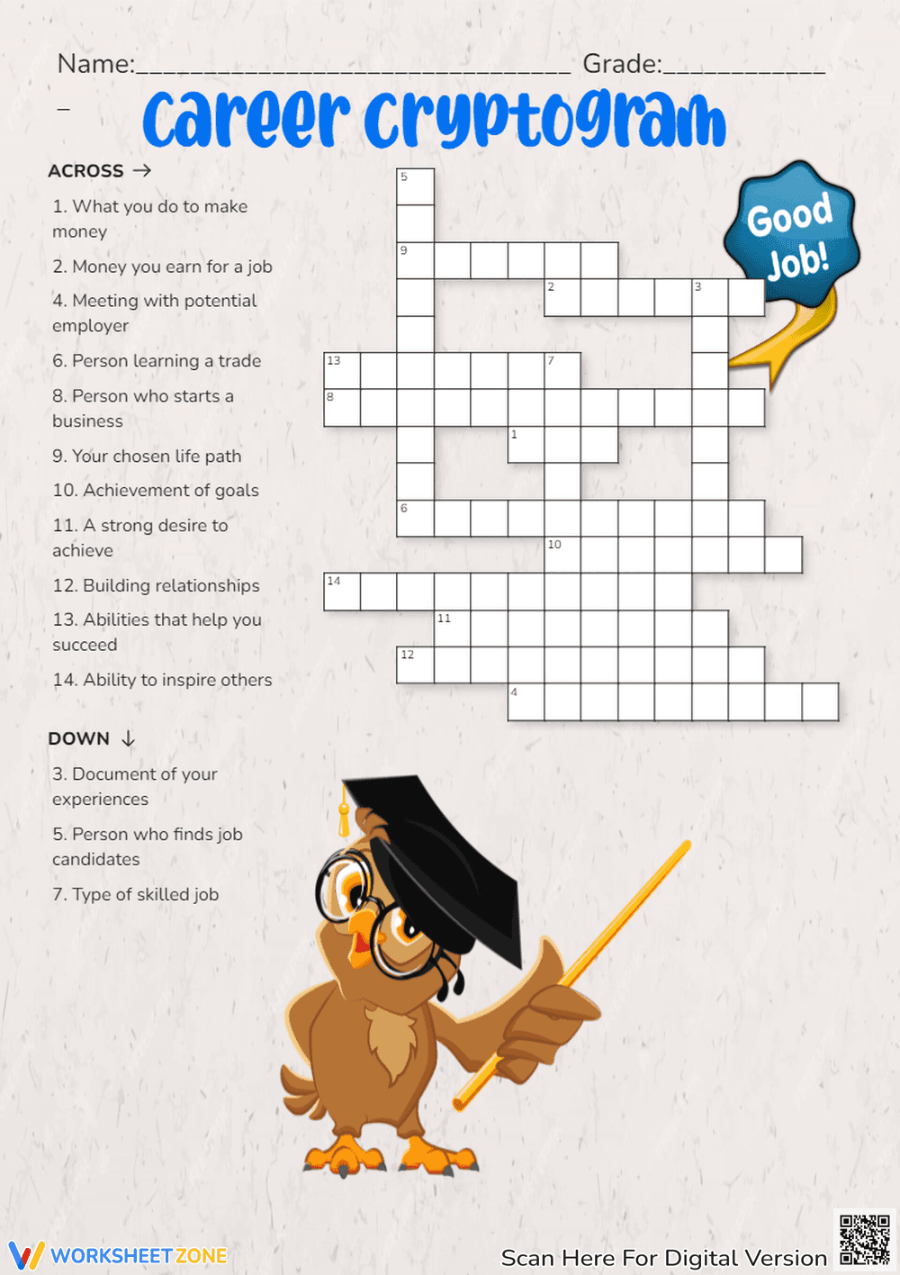 Career Cryptogram Worksheet - Page 1
