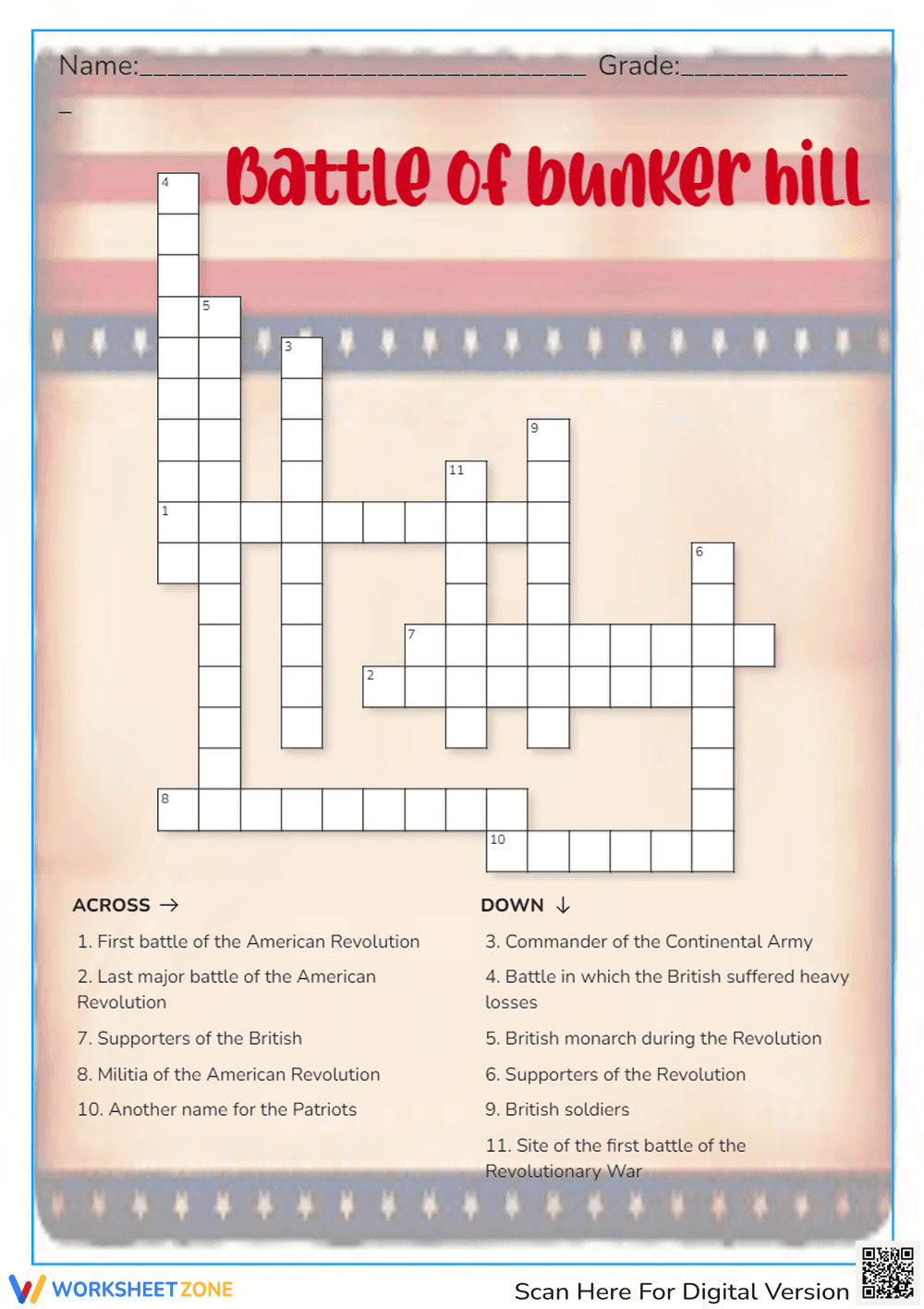Battle of Bunker Hill Crossword - Page 1