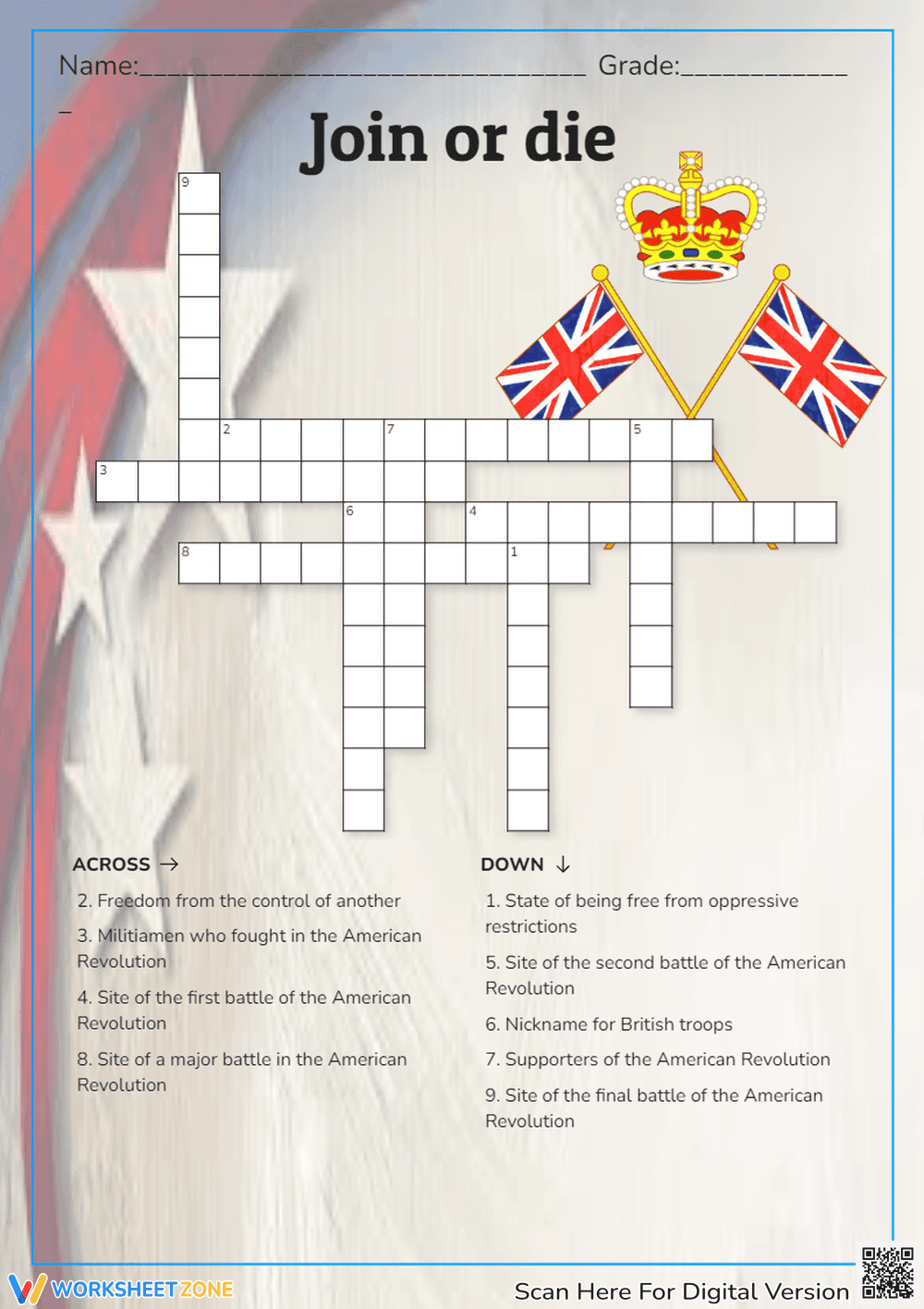 'Join or Die' Crossword Puzzle - Page 1