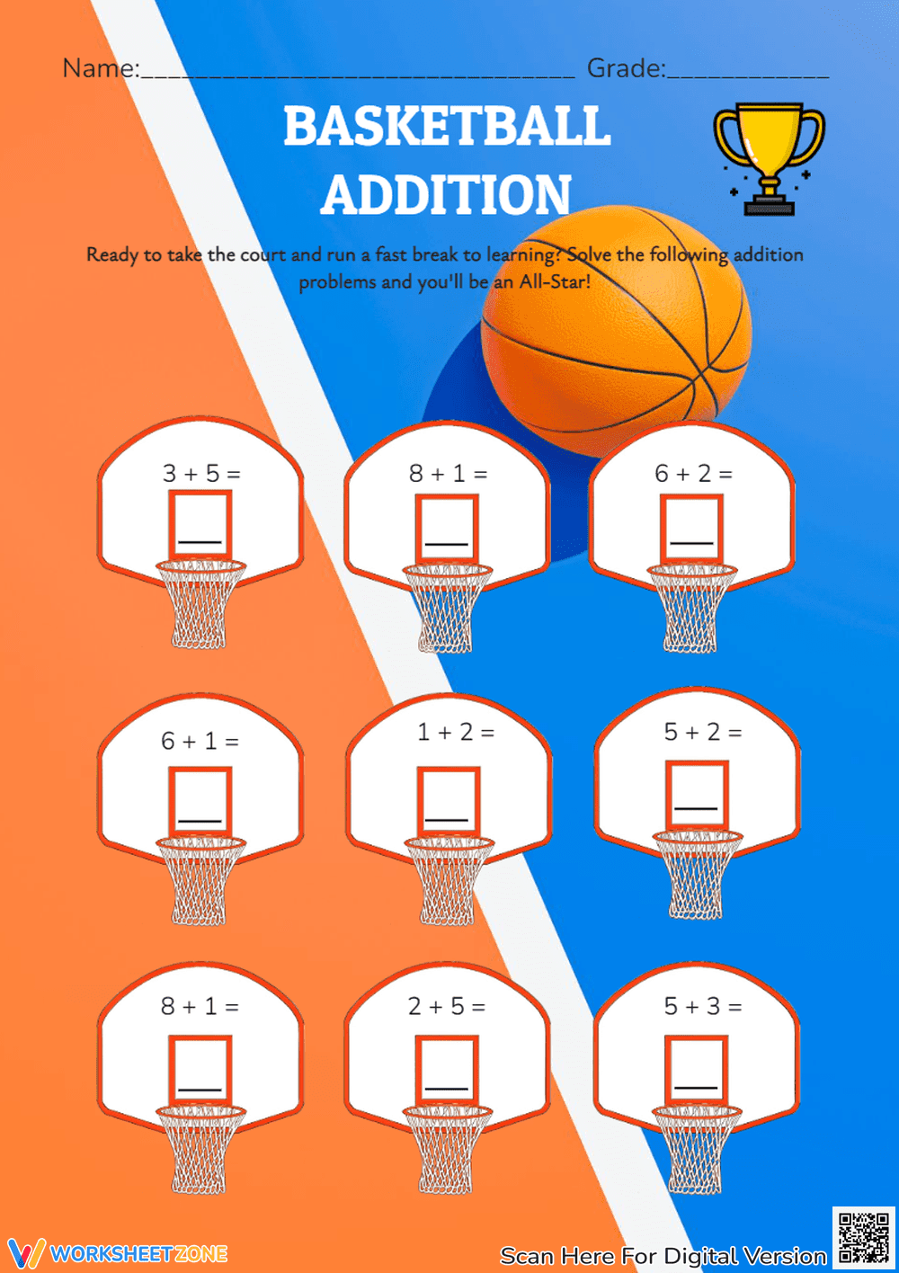 Basketball Addition Facts Practice - Page 1