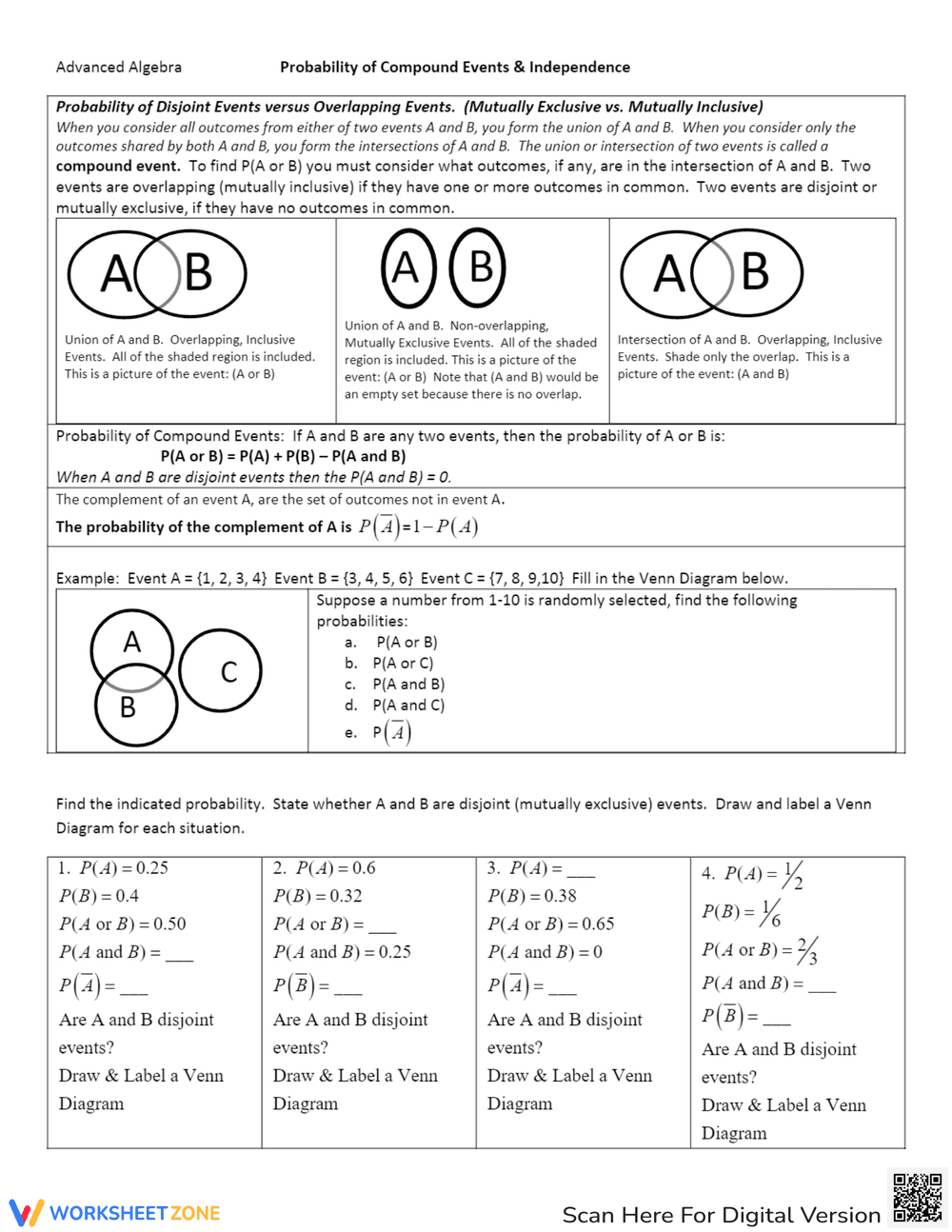 Compound Events Probability Worksheet - Page 1