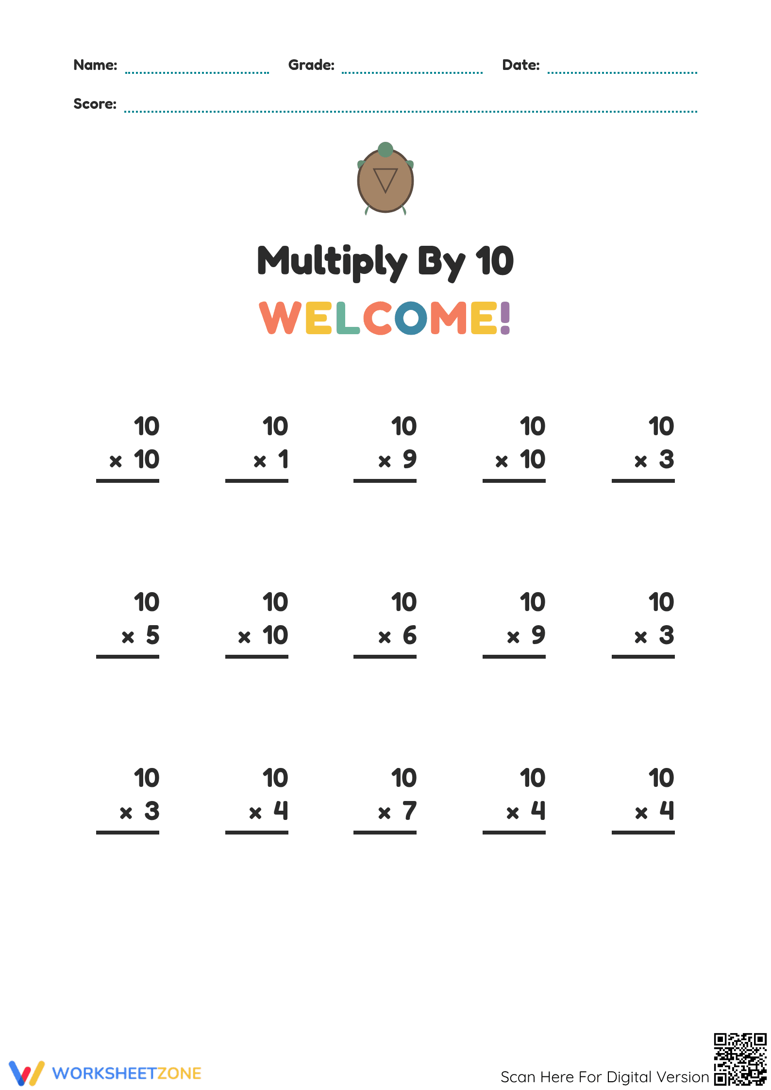 Multiply By 10 Worksheet | Essential Grade 3 Math Printable - Page 1