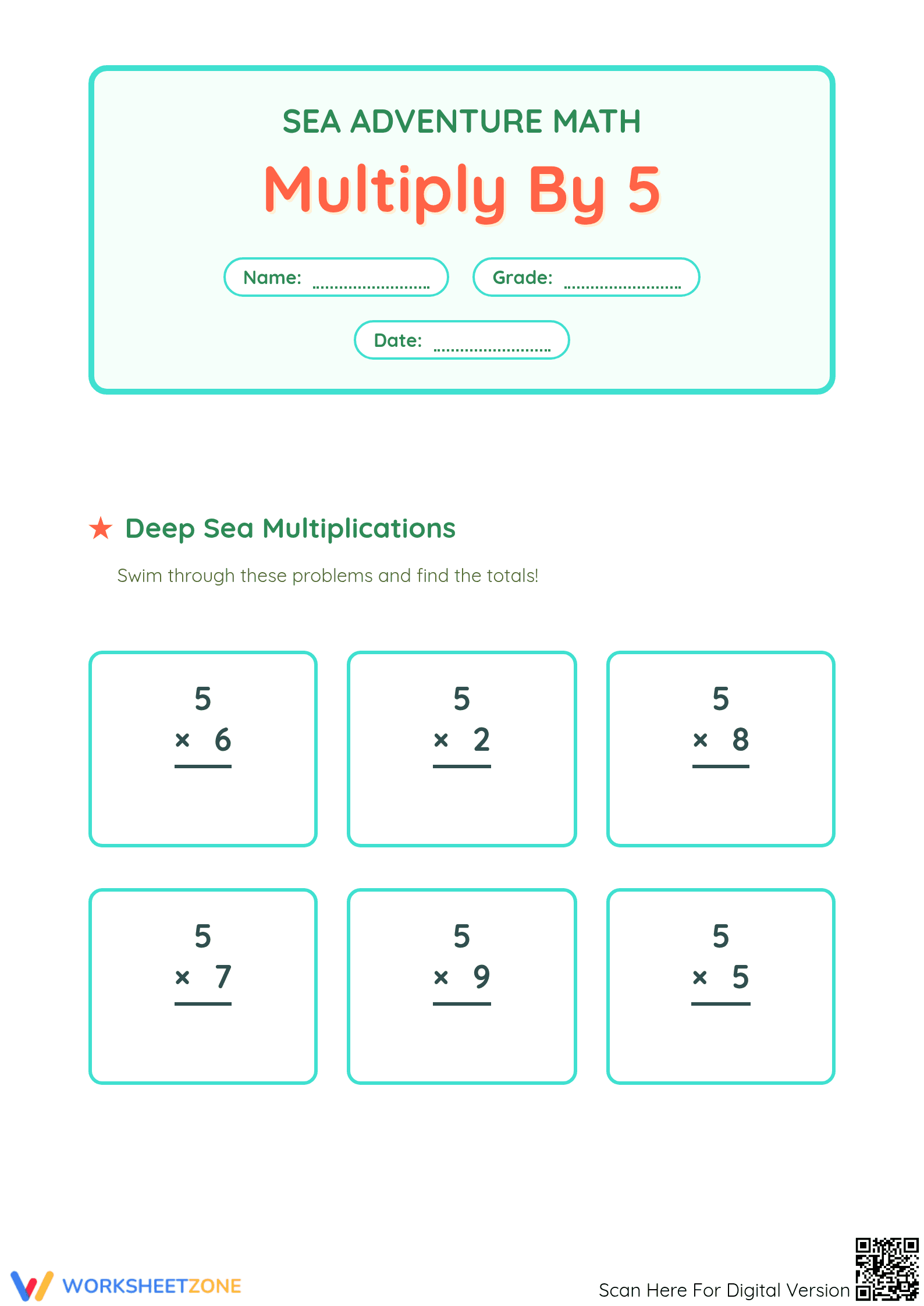 Essential Multiply by 5 Worksheet | Grade 3-4 Math - Page 1