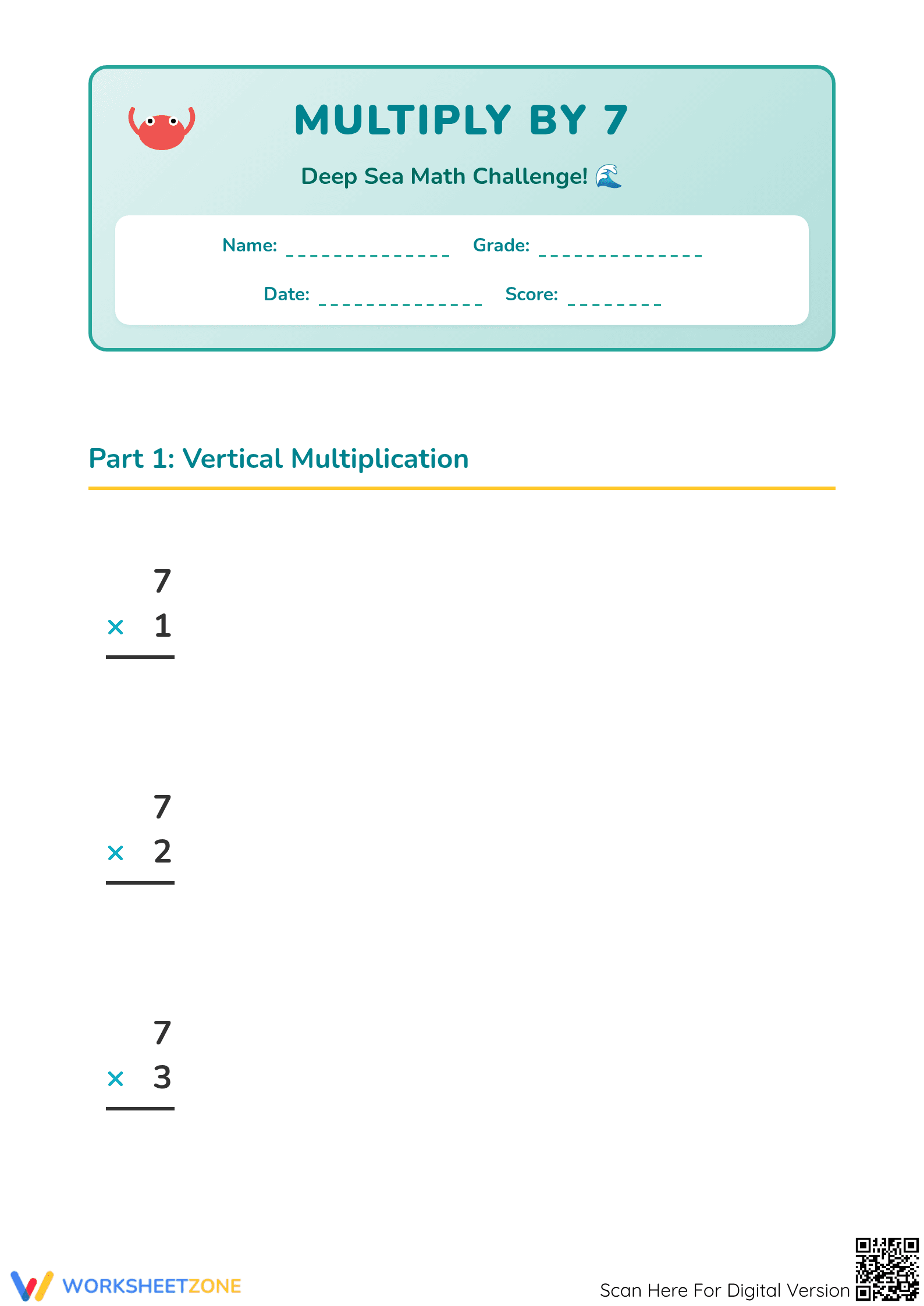 Multiply By 7 Worksheet | Grade 3 Essential Math - Page 1