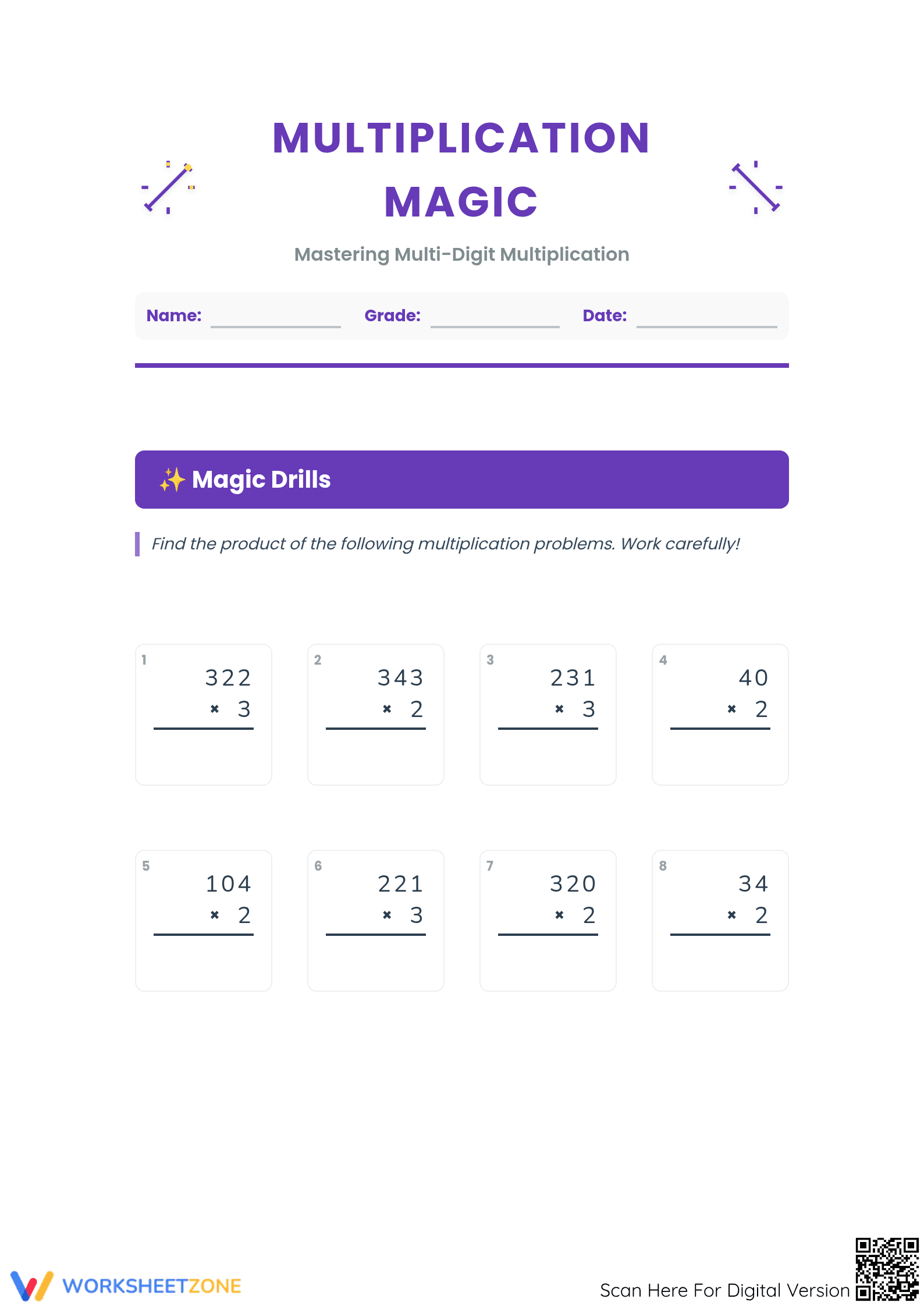 Multiplication Magic Worksheet | Printable Grade 4 Math - Page 1