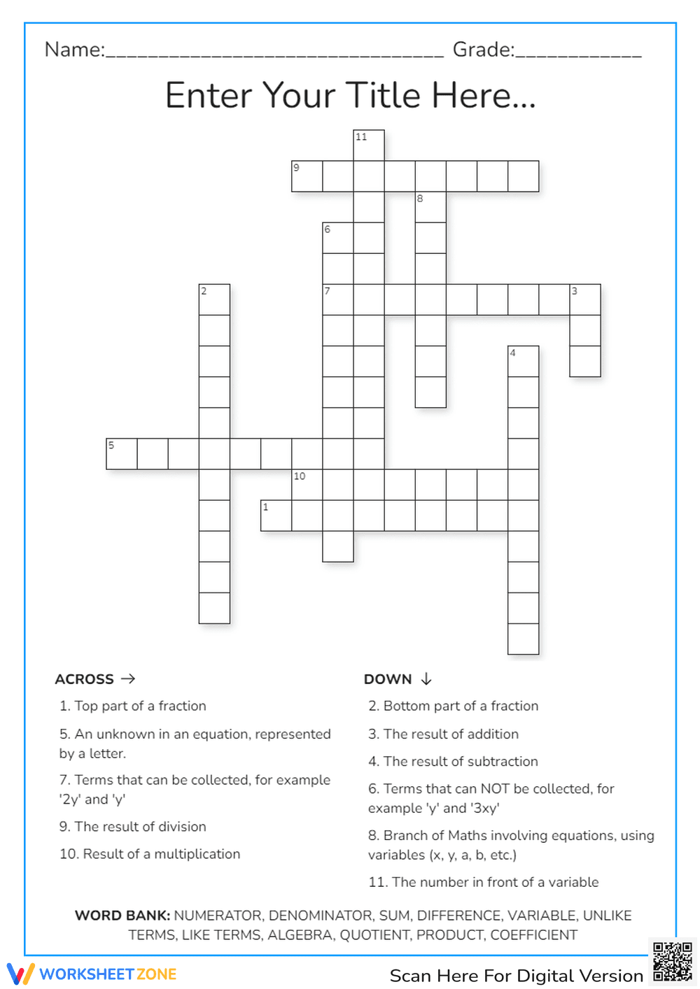 Algebra Fun Words - Page 1