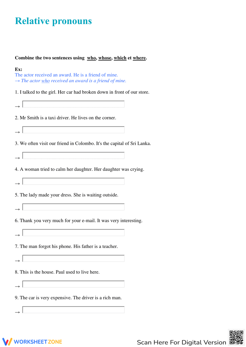 Relative Pronouns Exercises Worksheet - Page 1