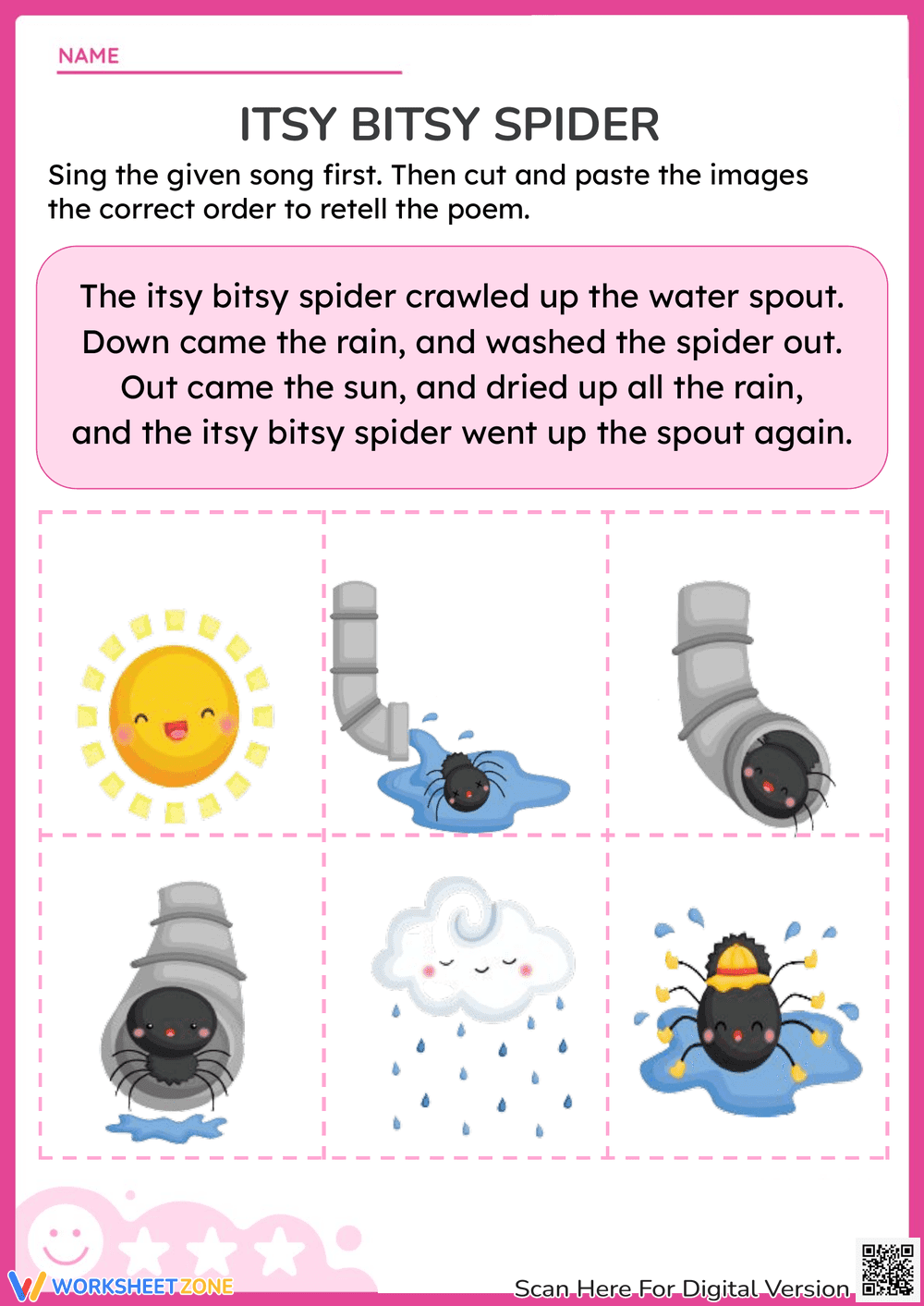 Itsy Bitsy Spider: A Poetry and Sequencing Worksheet - Page 1
