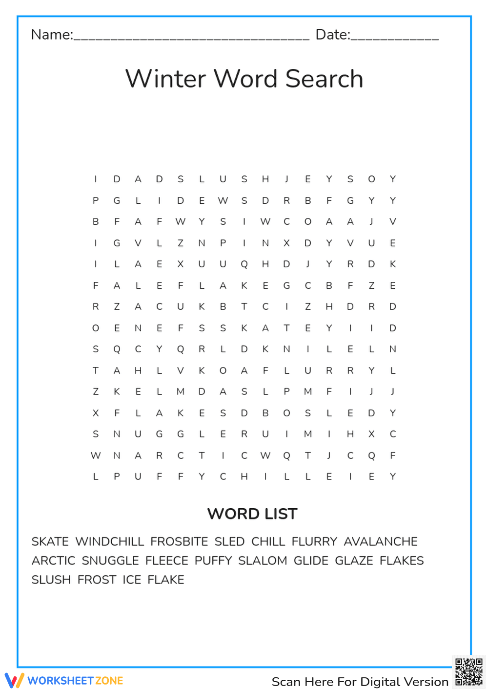 Winter Word Search Worksheet - Page 1