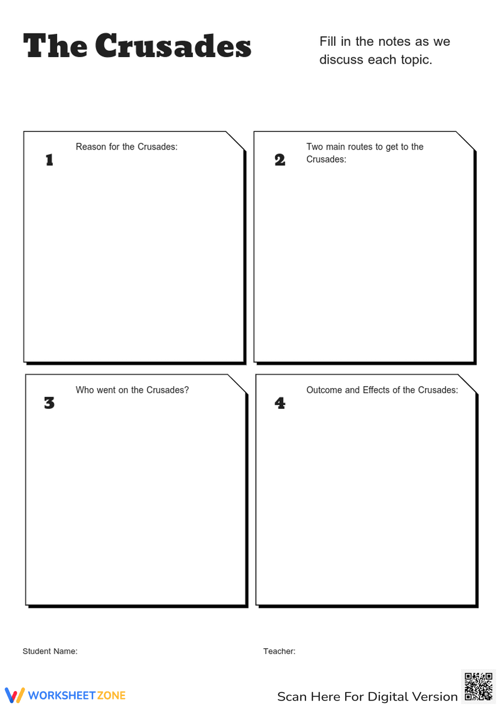 The Crusades Notes Worksheet | Grade 6 Essential Guide - Page 1