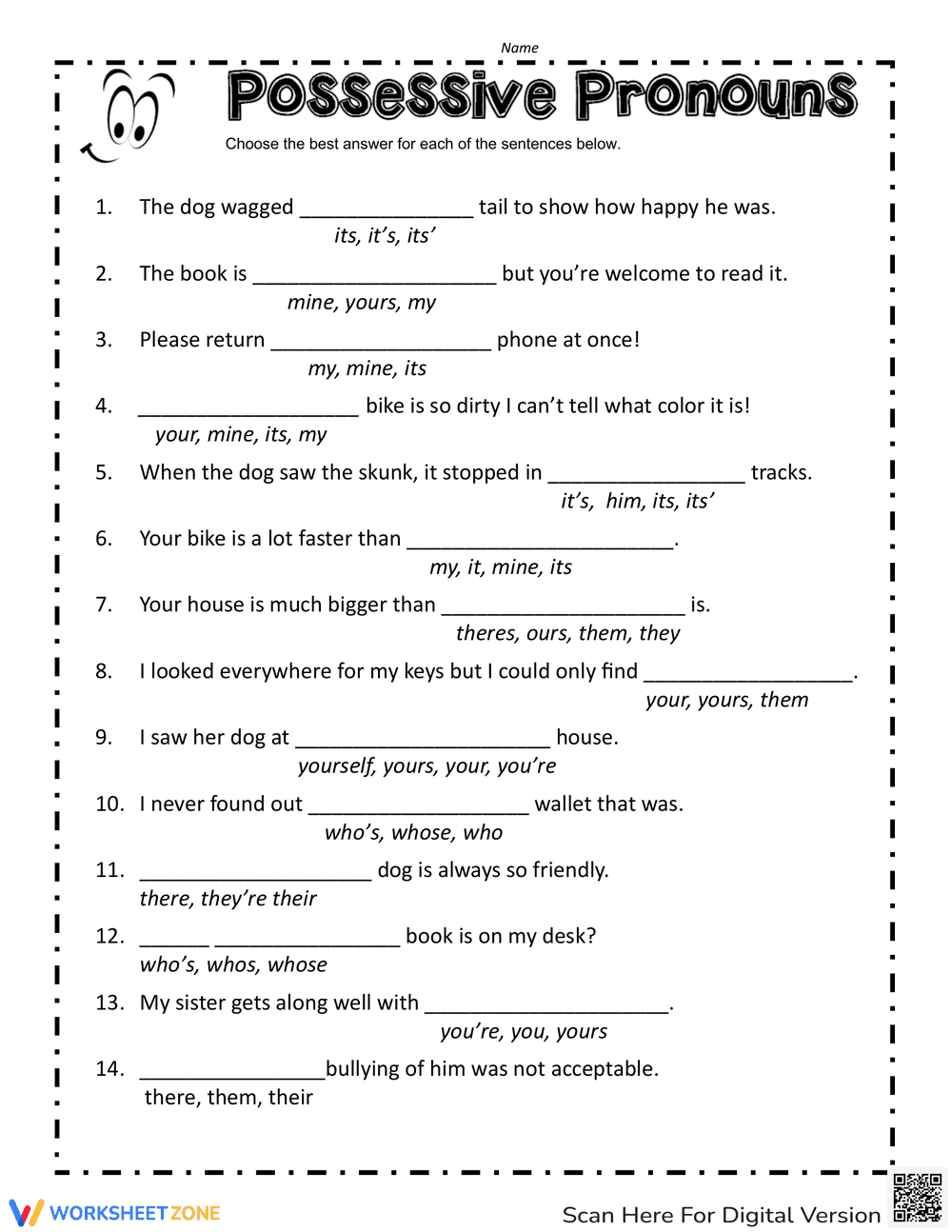 Possessive Pronoun Practice Worksheet - Page 1