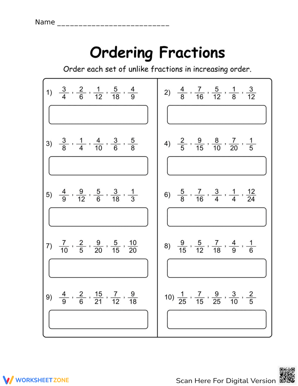 Improve Fraction Skills with Ordering Fractions - Page 1