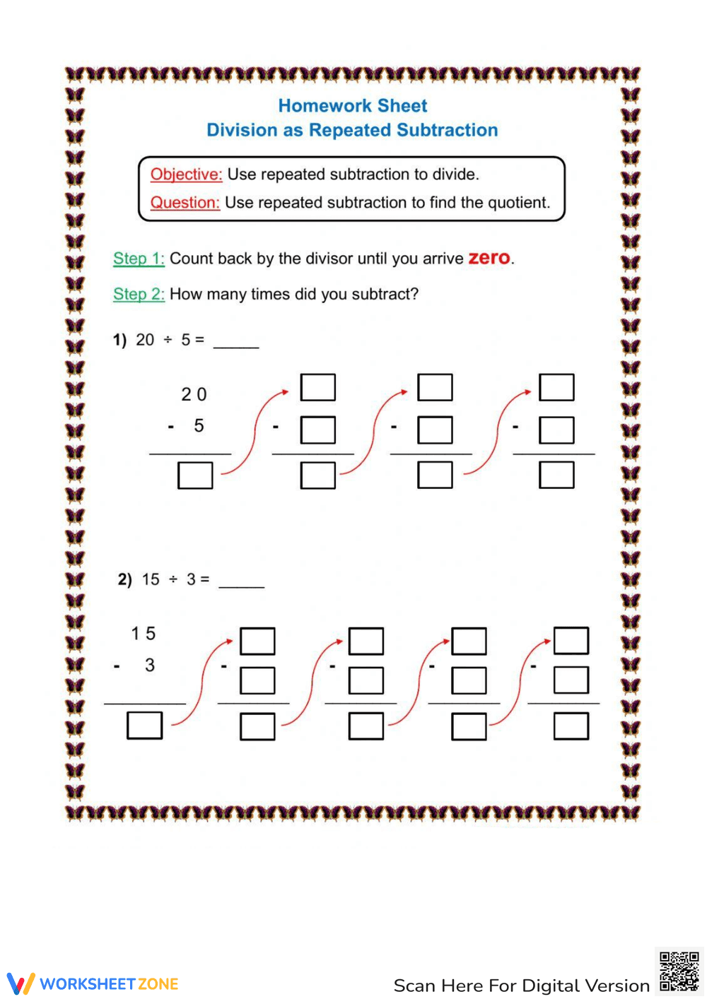 Practice Division as Repeated Subtraction - Page 1
