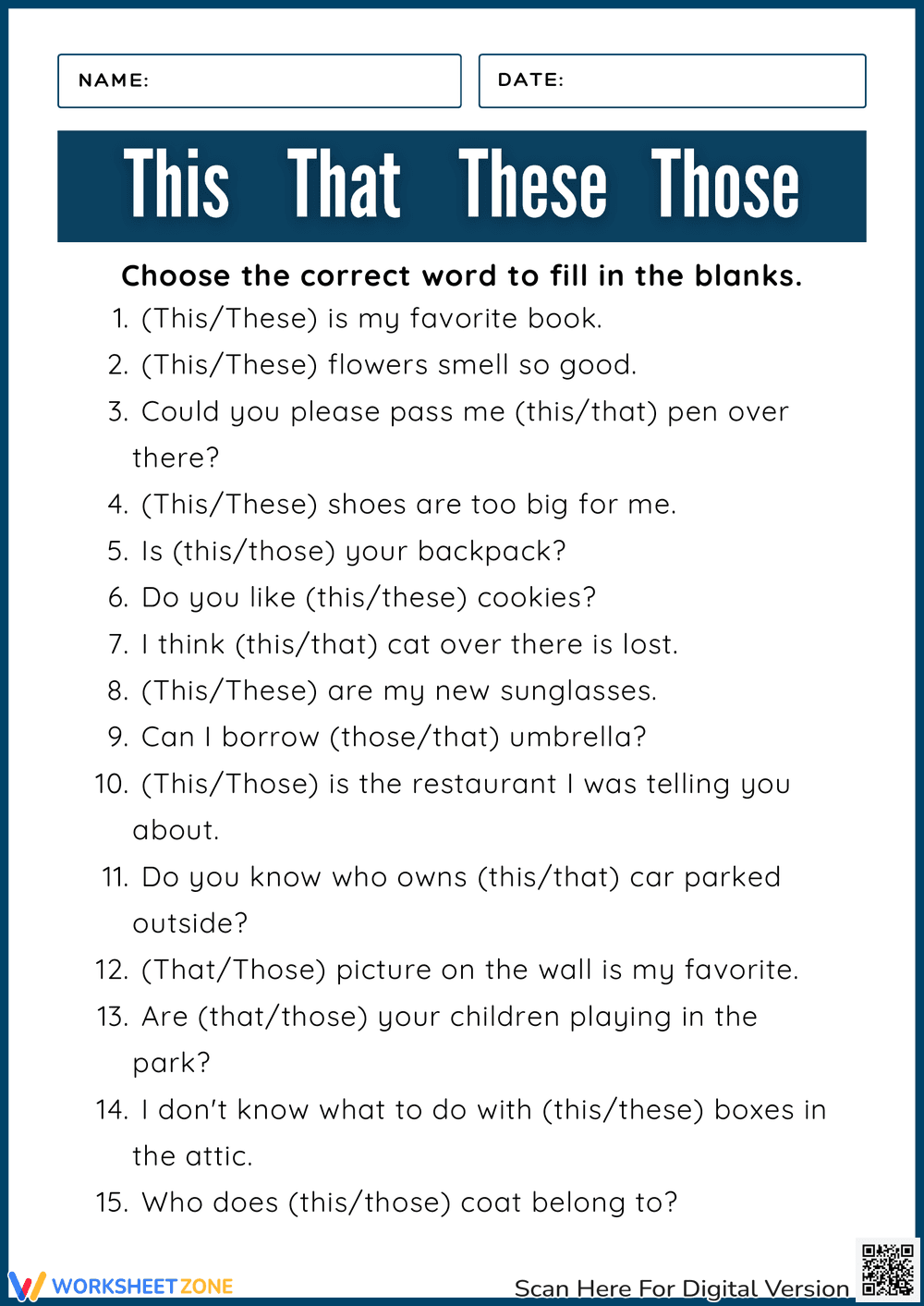 Practice This, That, These, Those with This Sheet - Page 1