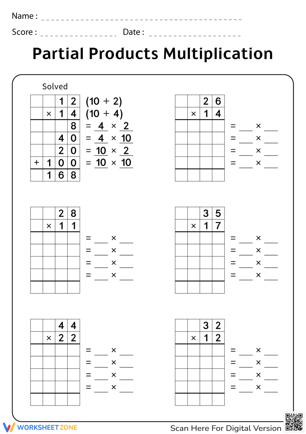 Practice Partial Products Multiplication Now - Page 1