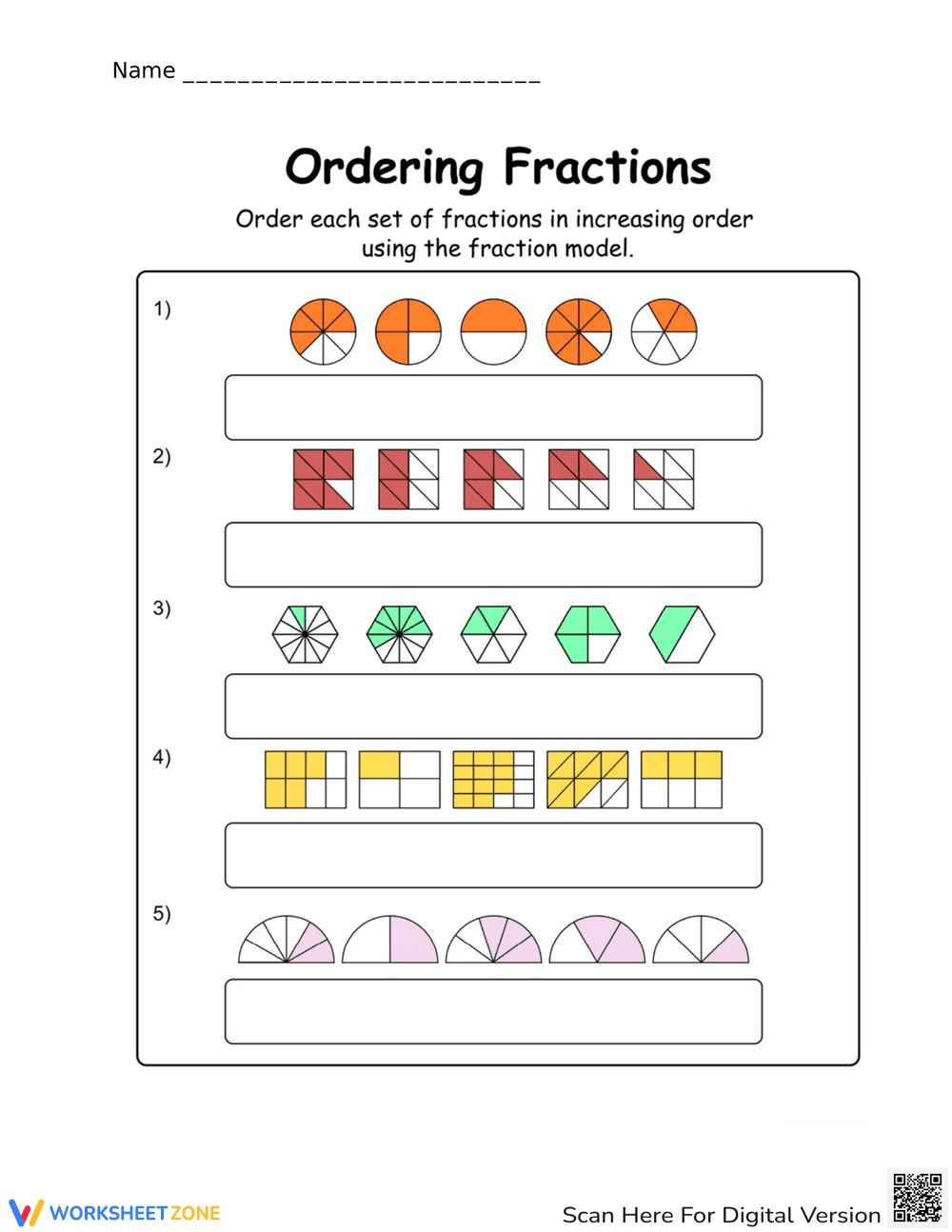 Order Fractions Using Fraction Models - Page 1
