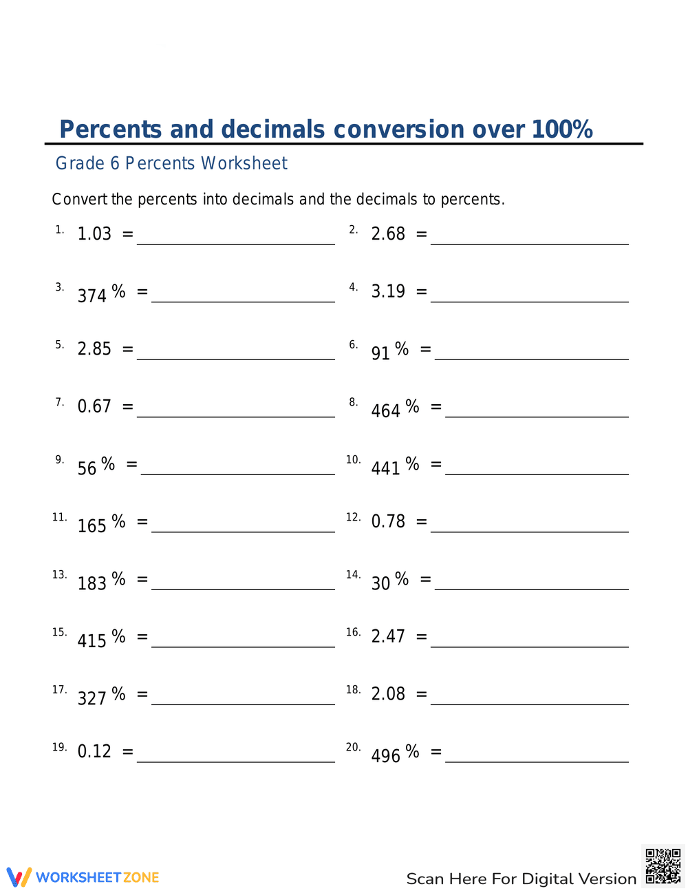 Converting Percents and Decimals - Page 1