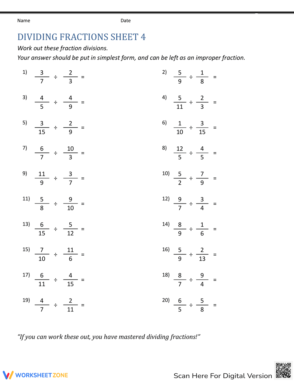 Division of Fractions: Improve Math Skills - Page 1