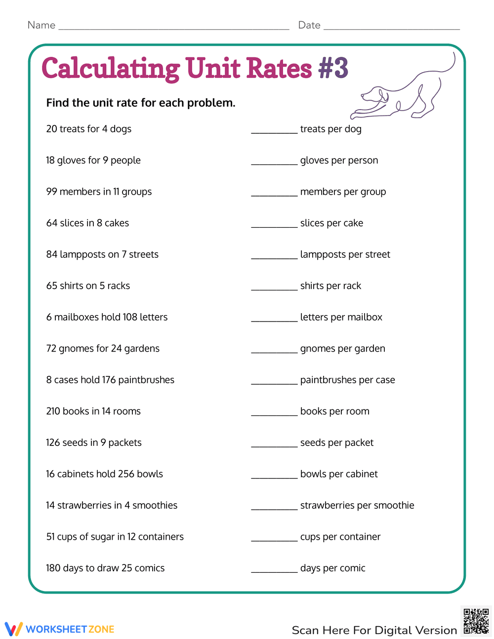 Calculating Unit Rates Worksheet - Page 1