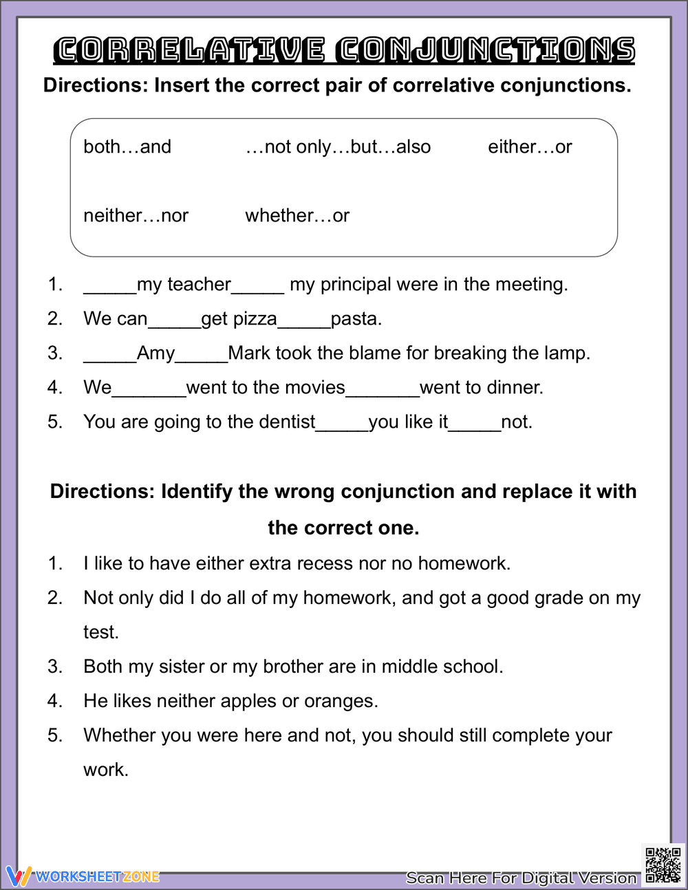 Using Correlative Conjunctions: Grammar Practice - Page 1