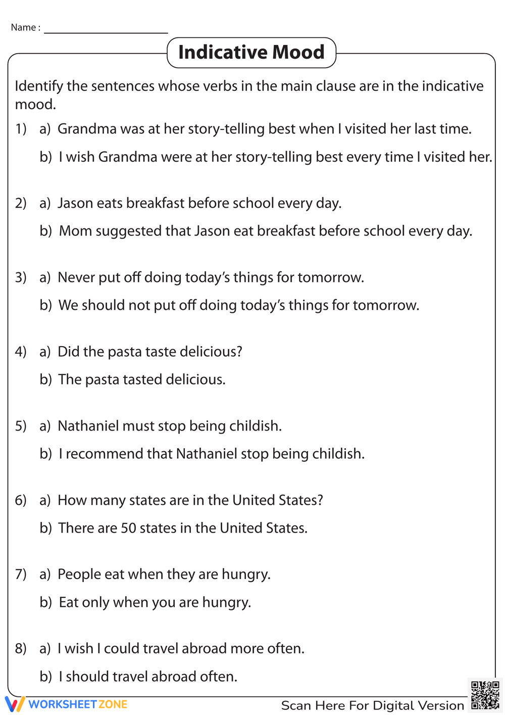 Identifying Indicative Mood Sentences: Grammar Focus - Page 1