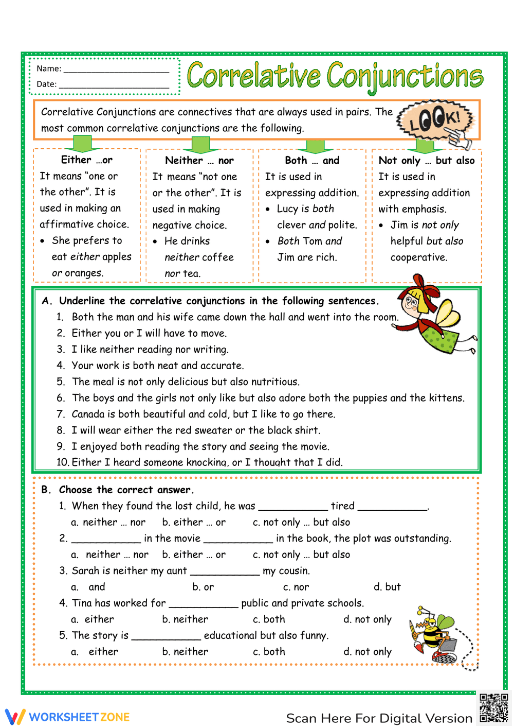 Mastering Correlative Conjunctions Grammar Worksheet - Page 1