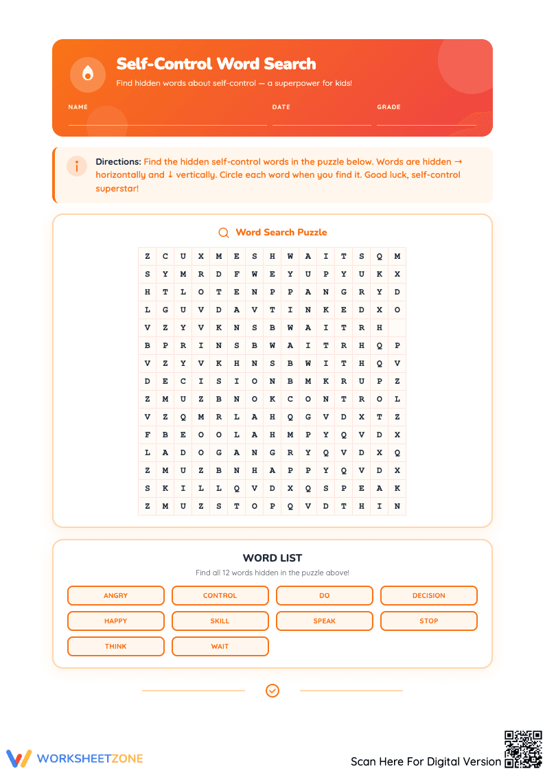 Essential Self-Control Worksheet Packet | Grade 5-6 - Page 1