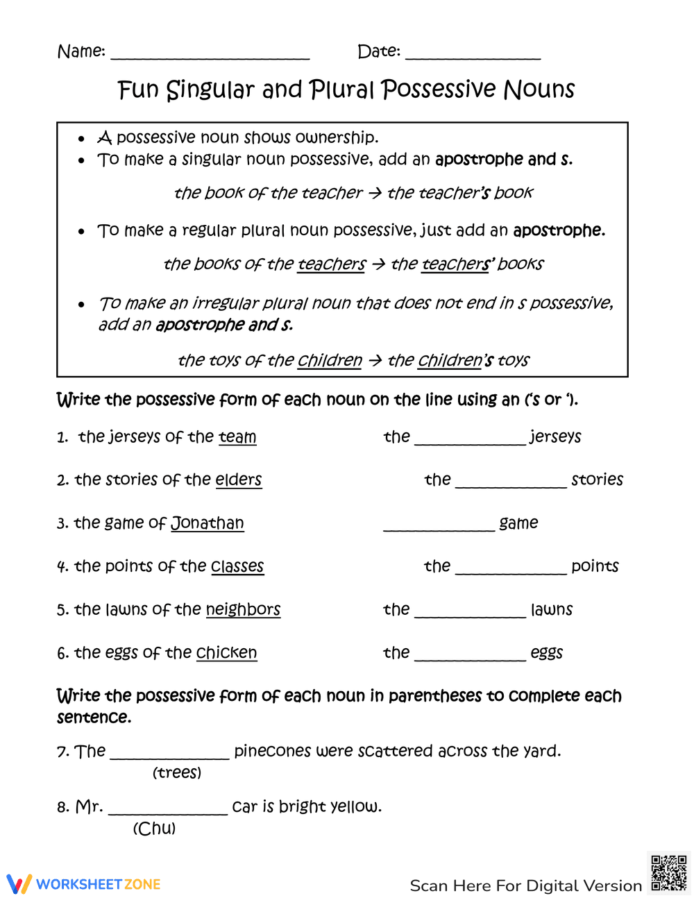 Singular and Plural Possessive Nouns Fun - Page 1