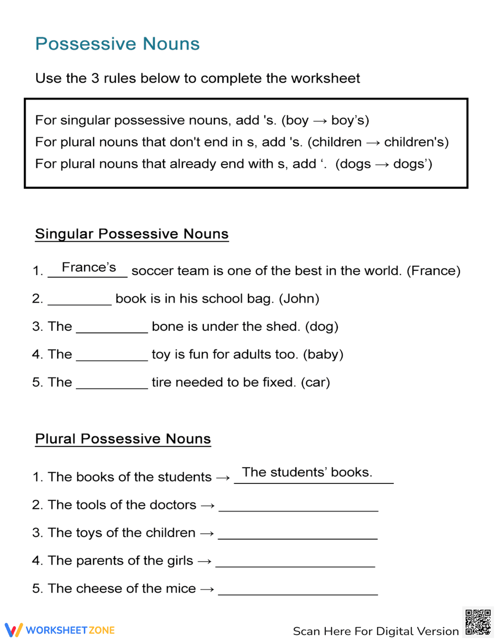 Possessive Nouns Worksheet - Page 1