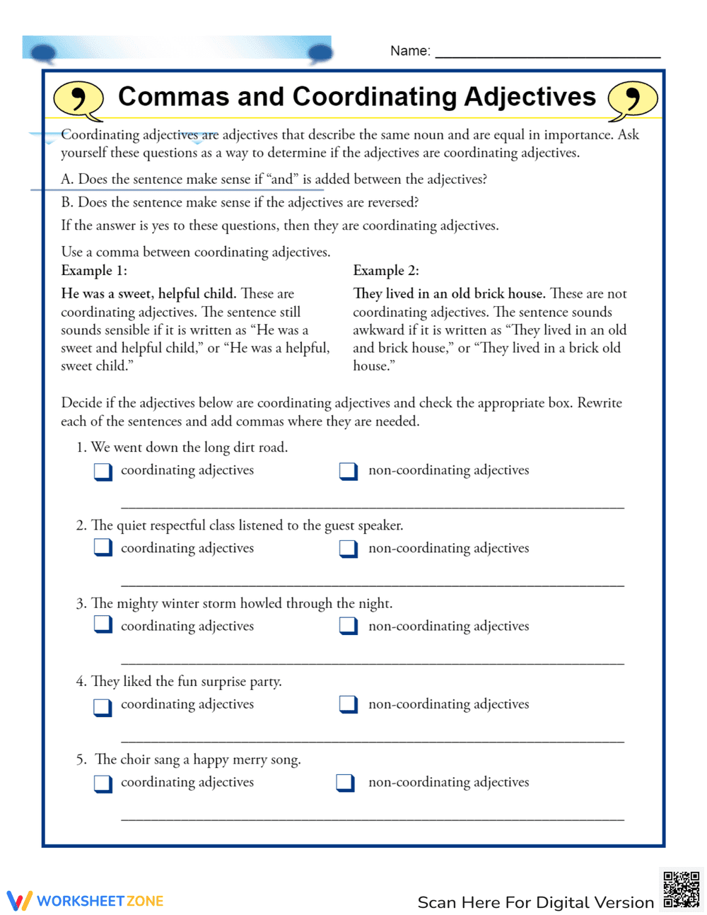 Commas with Coordinating Adjectives - Page 1
