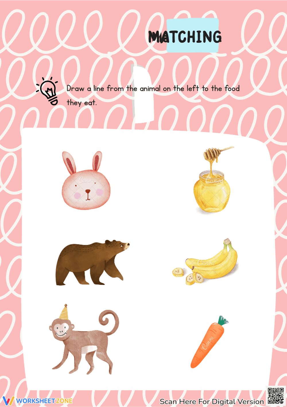 Animal And Food Matching Activity Worksheet - Page 1