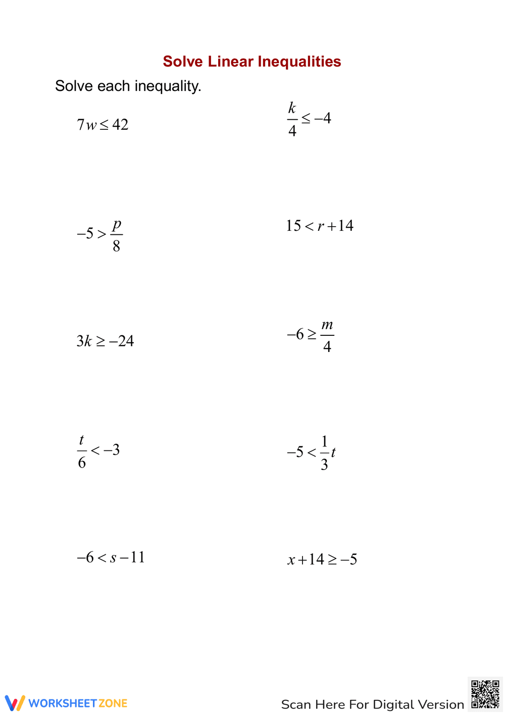 Solve Linear Inequalities with Step-by-Step Methods - Page 1