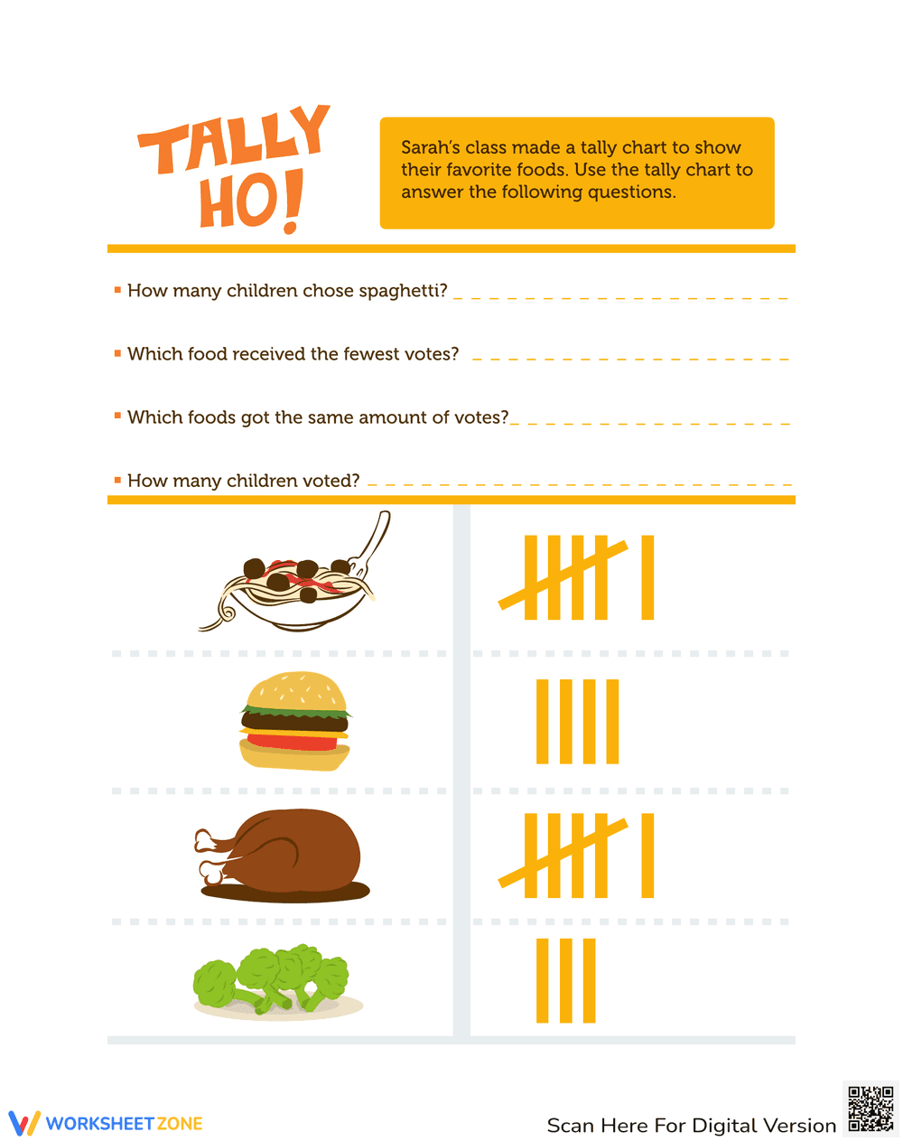Tally Ho! Food Themed Worksheet - Page 1