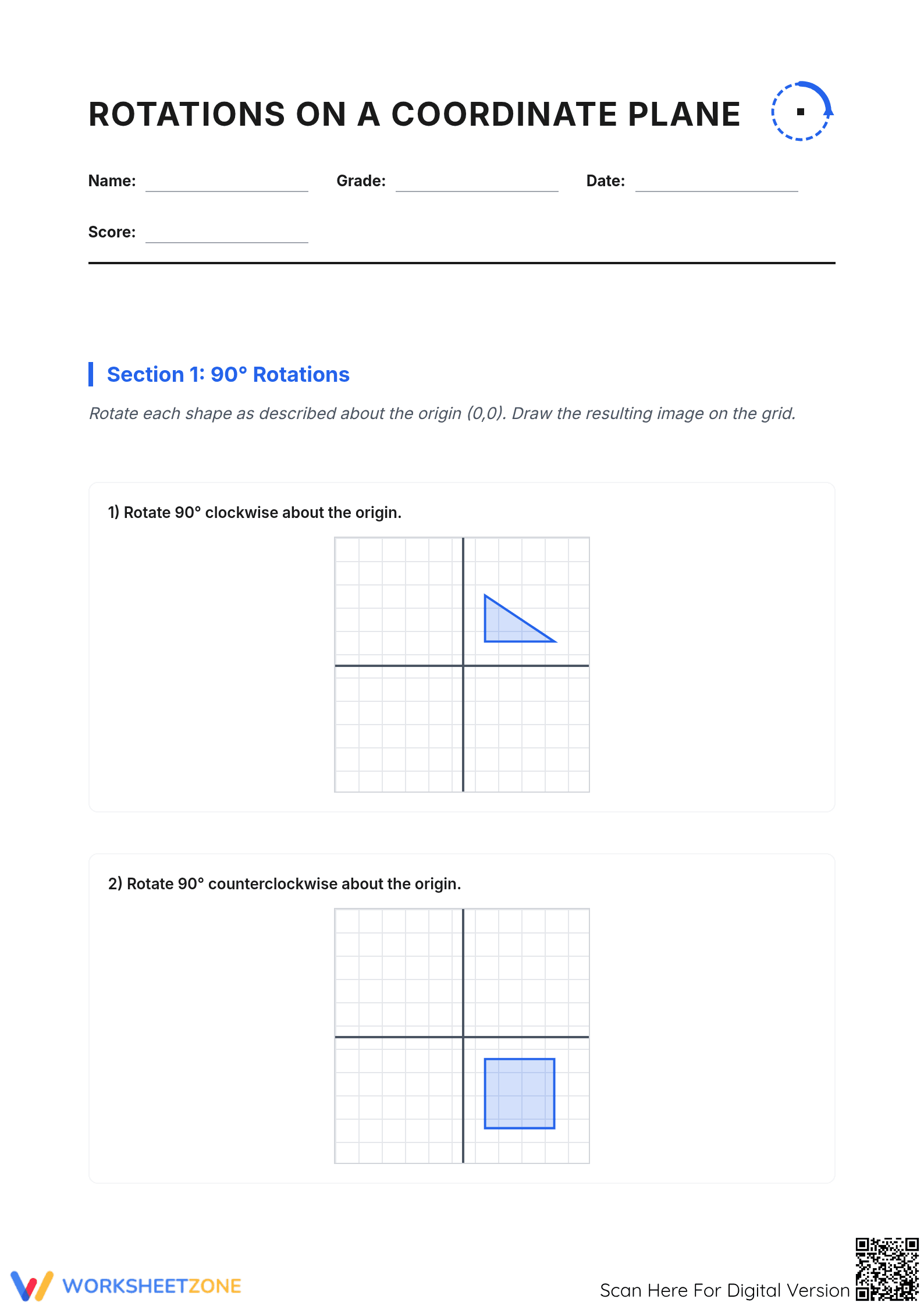 Essential Rotations on a Coordinate Plane — Grade 7 Math - Page 1