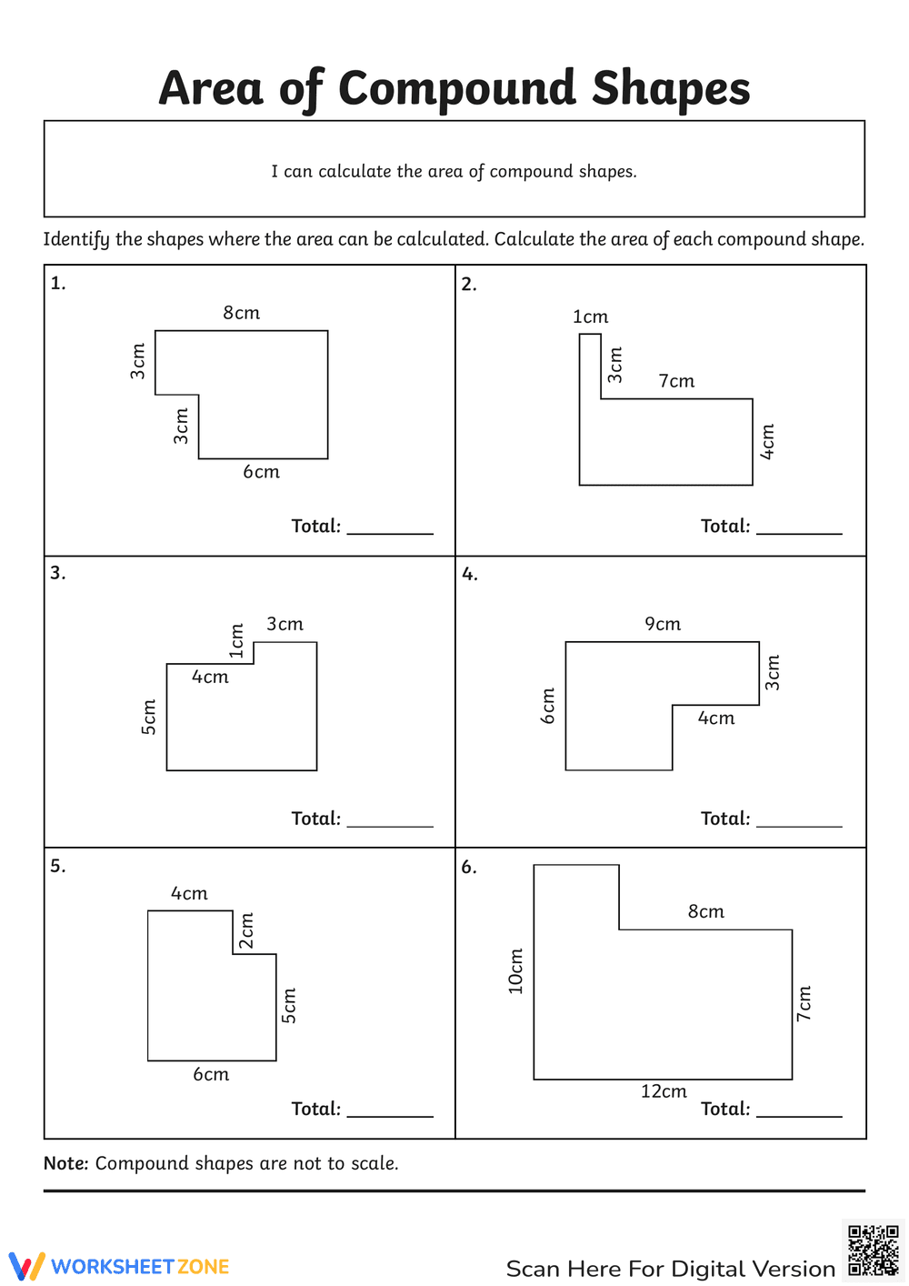 Area of Compound Shapes Worksheet - Page 1