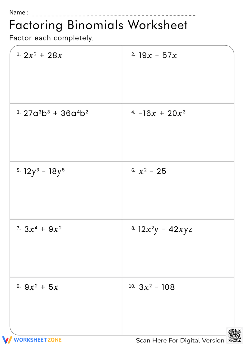 Factoring Binomials 2 - Page 1