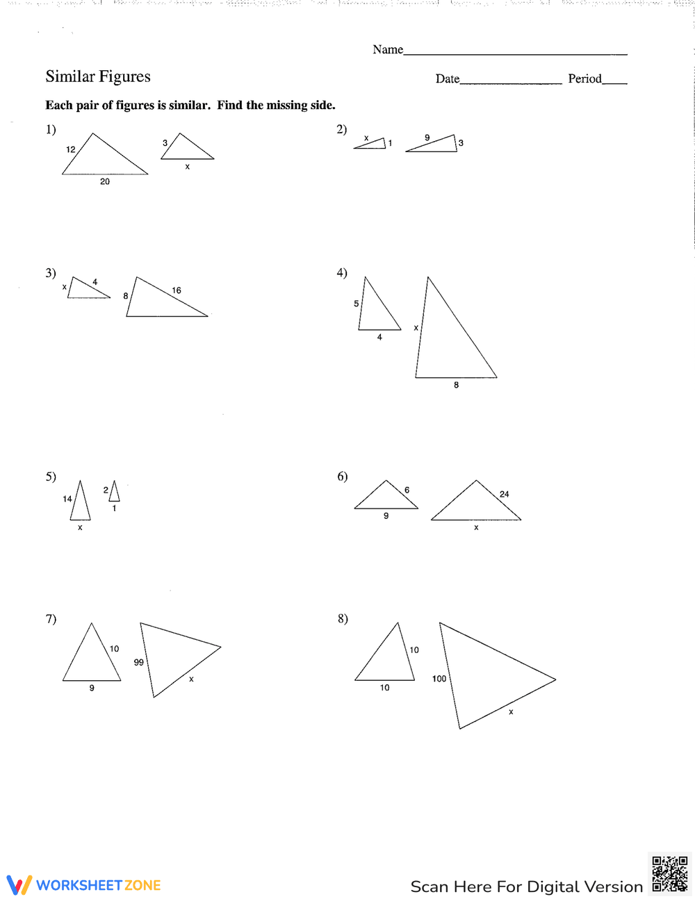 Similar Figures and Missing Sides - Page 1