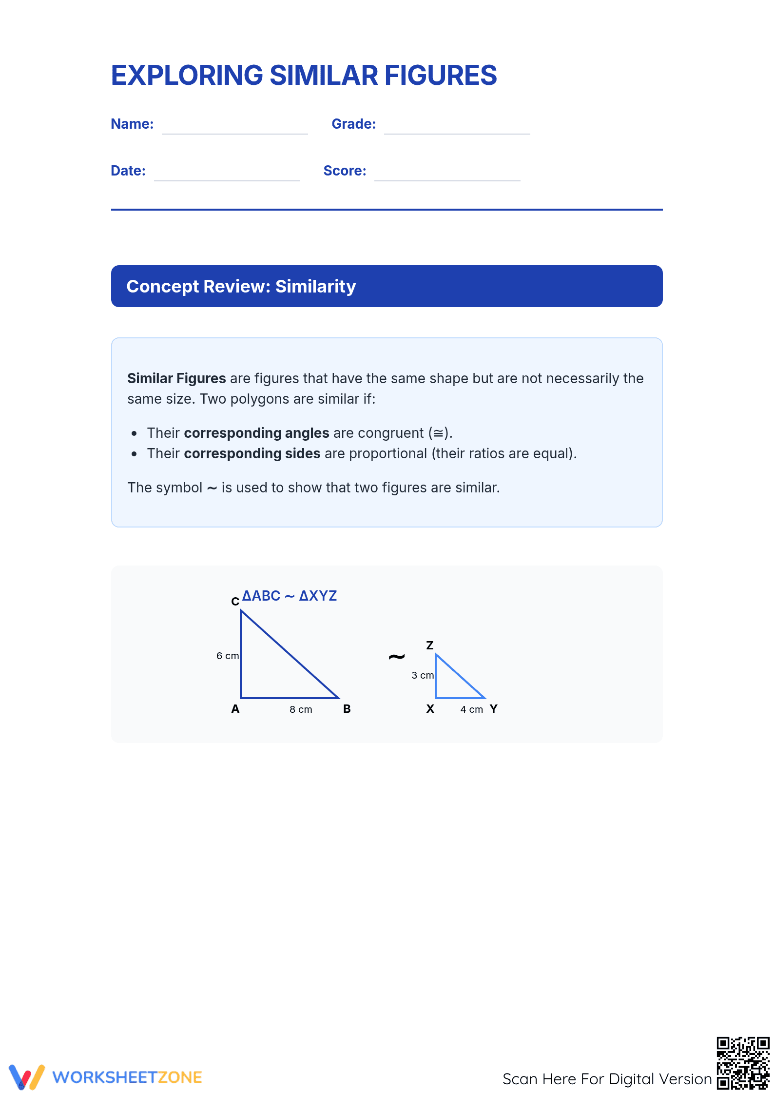 Exploring Similar Figures Worksheet | Grade 7 Essential - Page 1