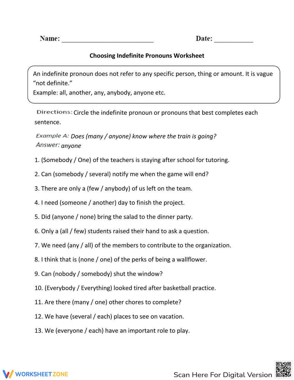 Choosing the Right Indefinite Pronouns - Page 1