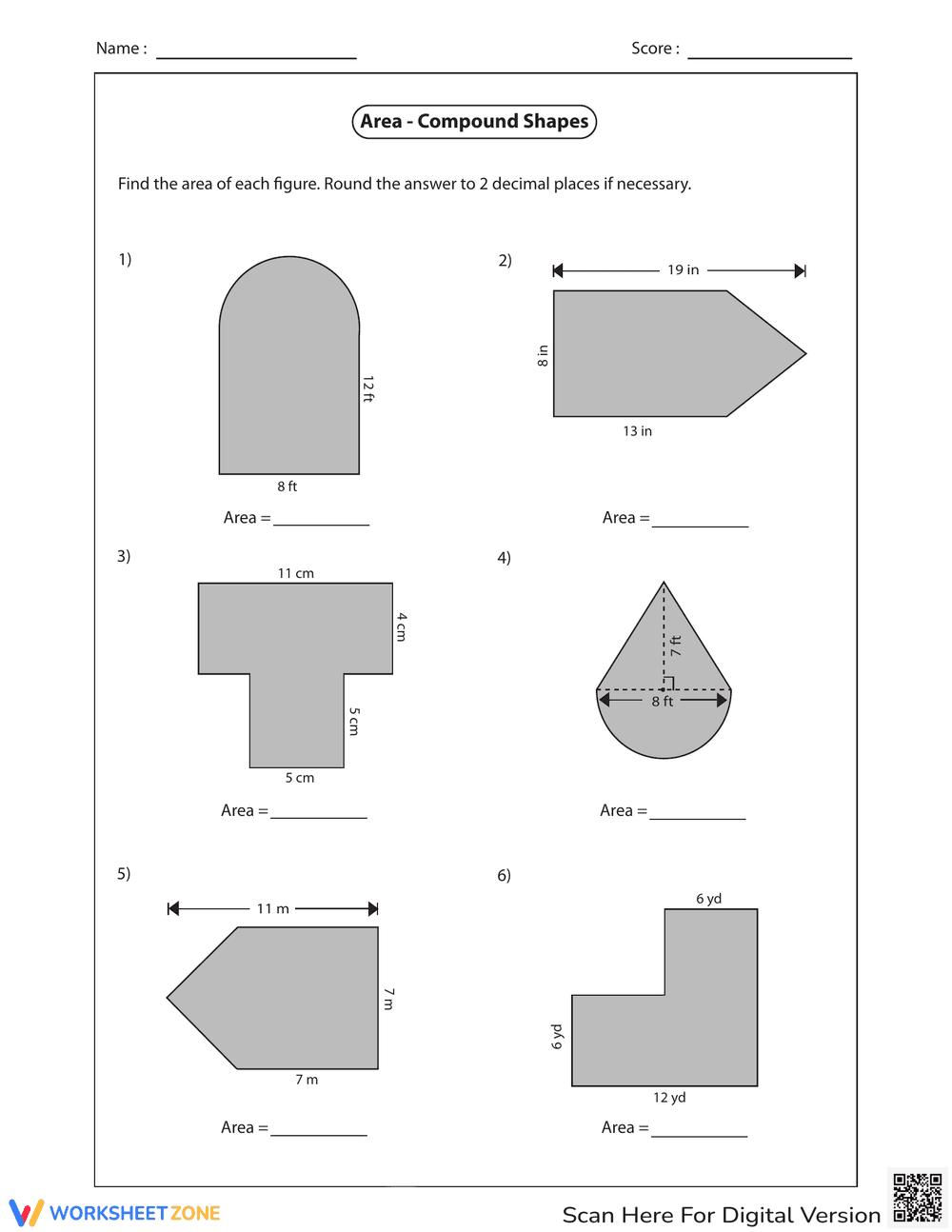 Calculate Area of Compound Shapes Practice - Page 1