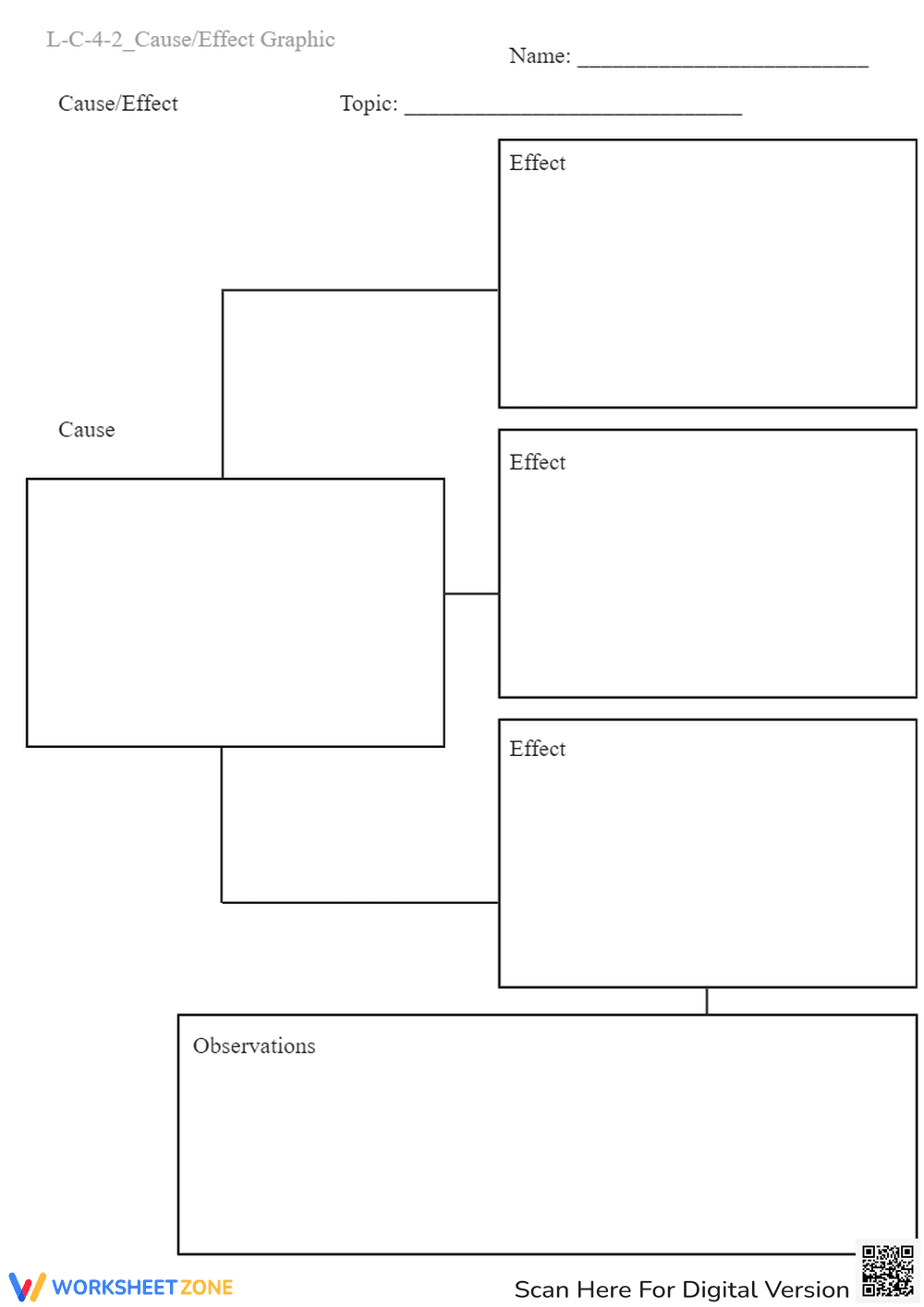 Cause & Effect Graphic Organizer - Printable Worksheet for Grades 2-5 - Page 1
