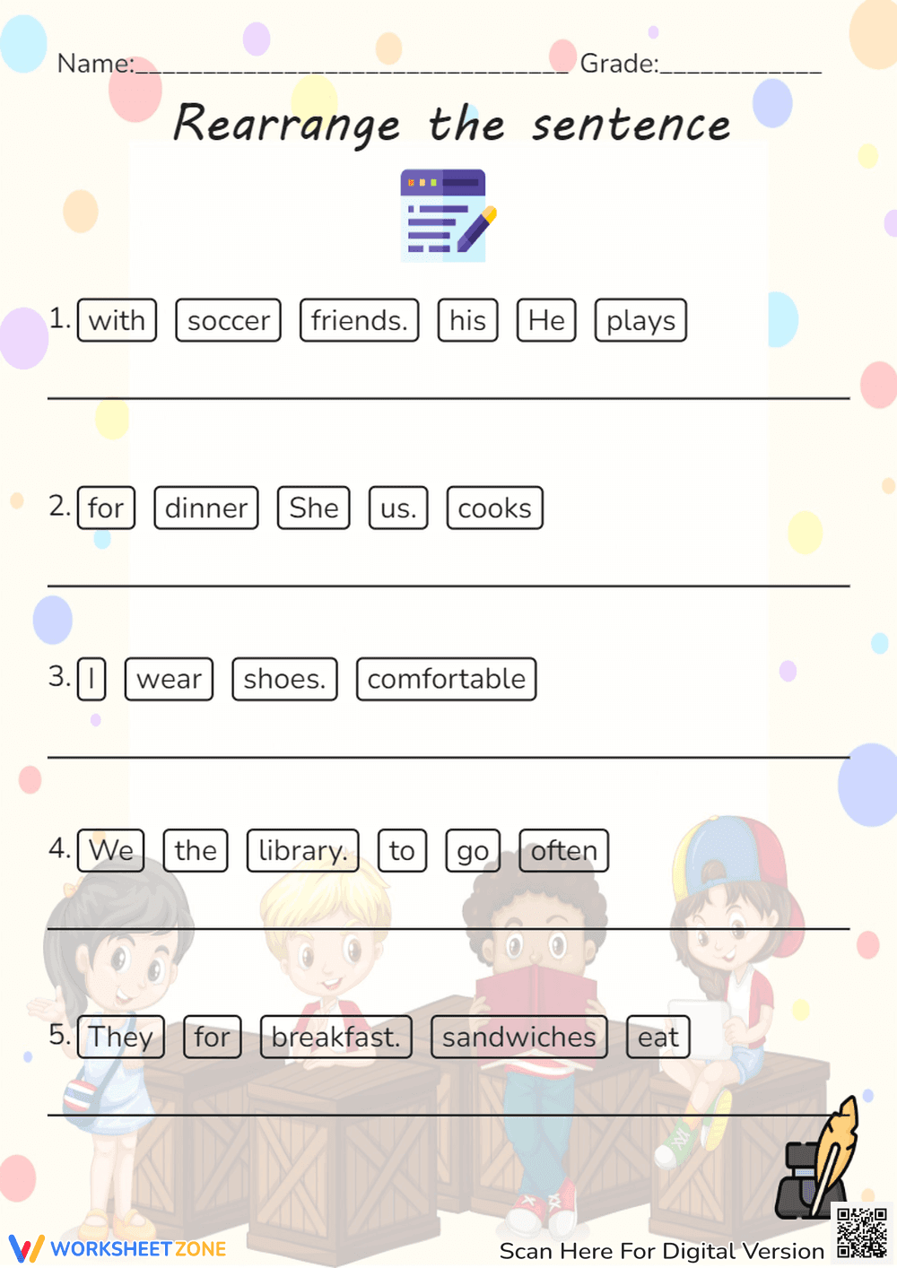 Rearrange the Sentence Worksheet | Grade 1-3 Printable - Page 1