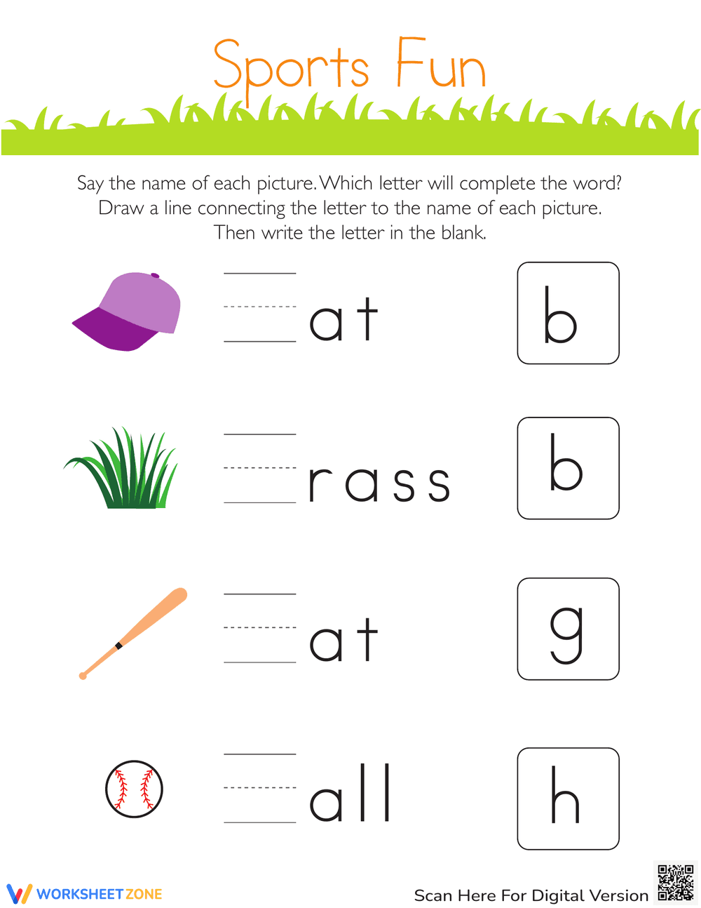 Sports Fun: Write the Missing Letter - Page 1
