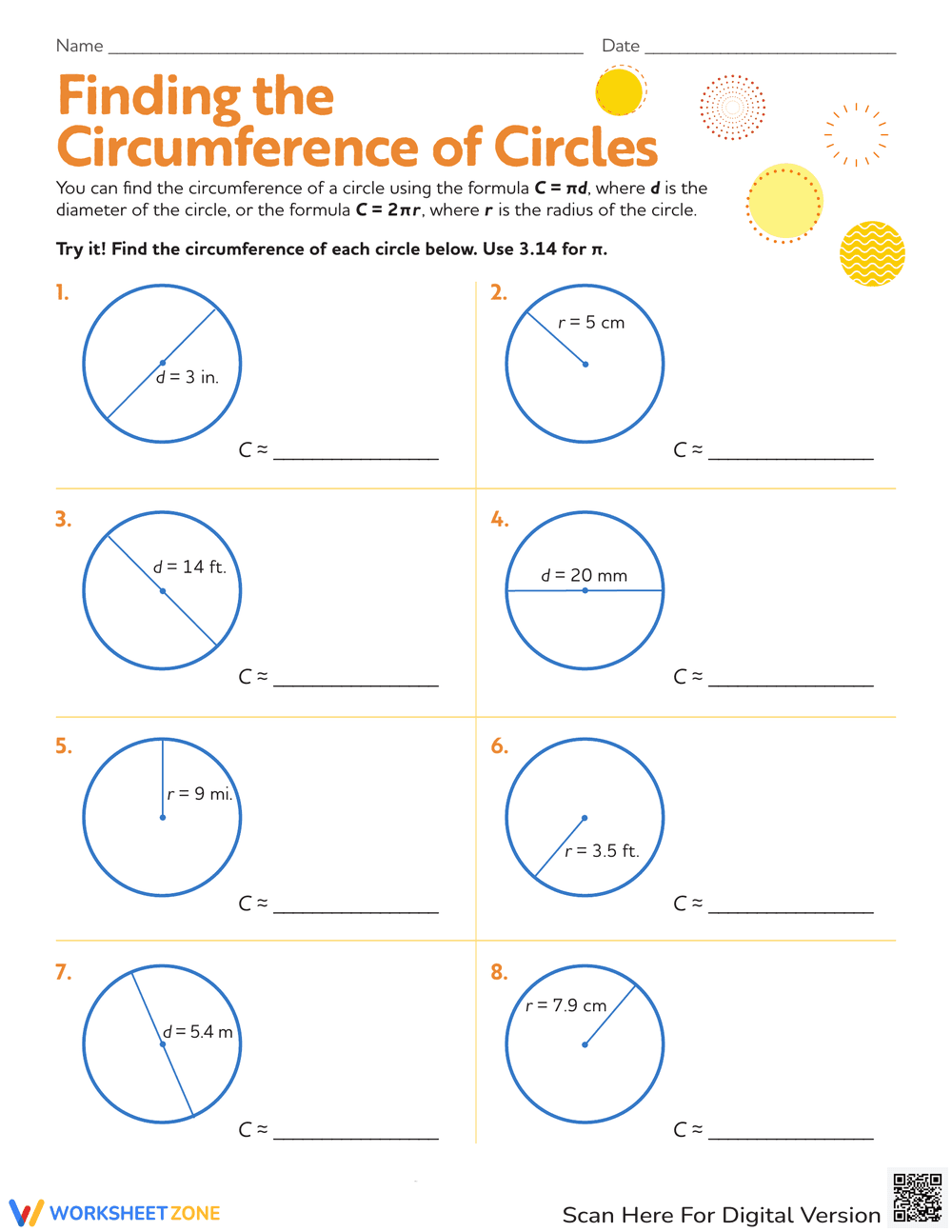 Finding the Circumference of Circles - Page 1