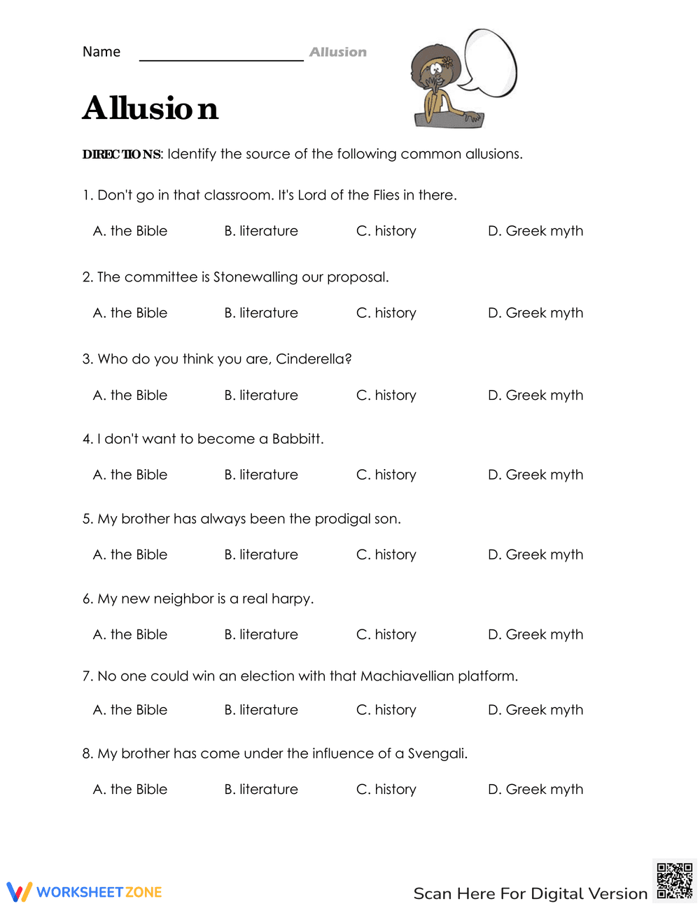 Allusion Circle Worksheet - Page 1