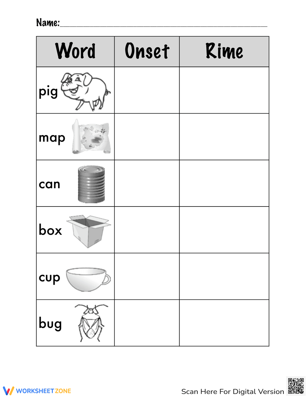 Onset and Rime Activity Worksheet - Page 1