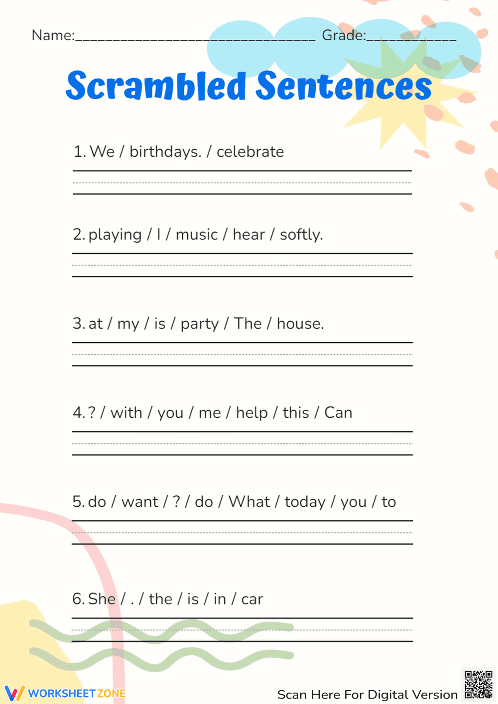 Fun Scrambled Sentences For Grammar And Handwriting - Page 1