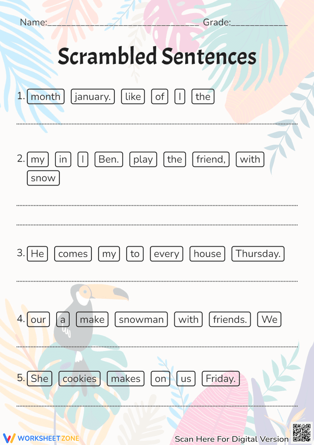 Scrambled Sentences: Unscramble & Write! Grades 1-3 Grammar Fun - Page 1