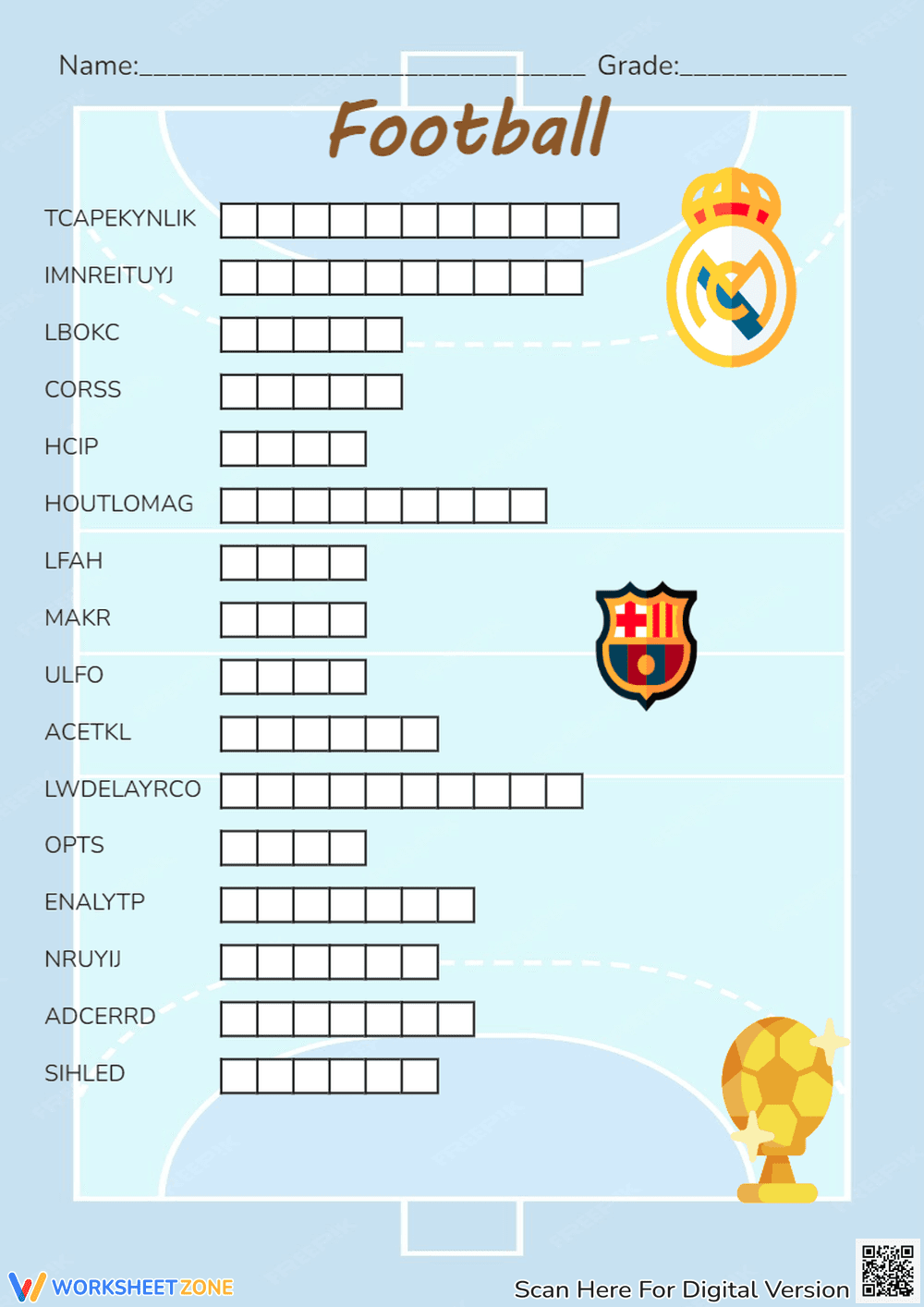 Football-Themed Word Scramble - Page 1