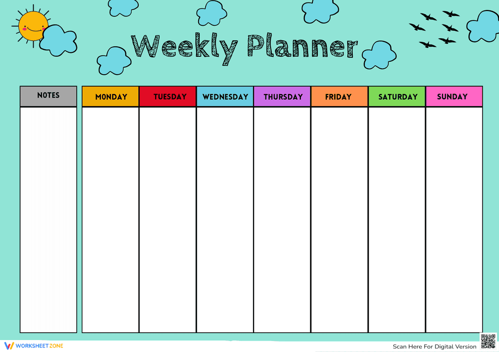 Printable Weekly Planner for Kids' Activities - Page 1
